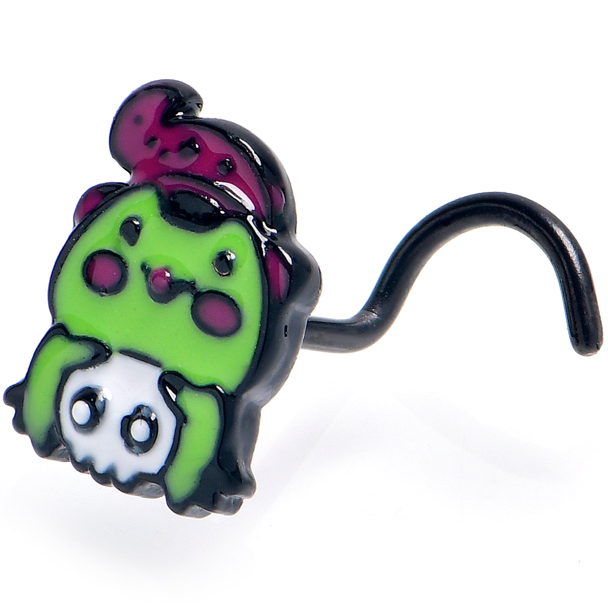 20G 7mm Black Witch Frog Skull Halloween Nose Screw Ring