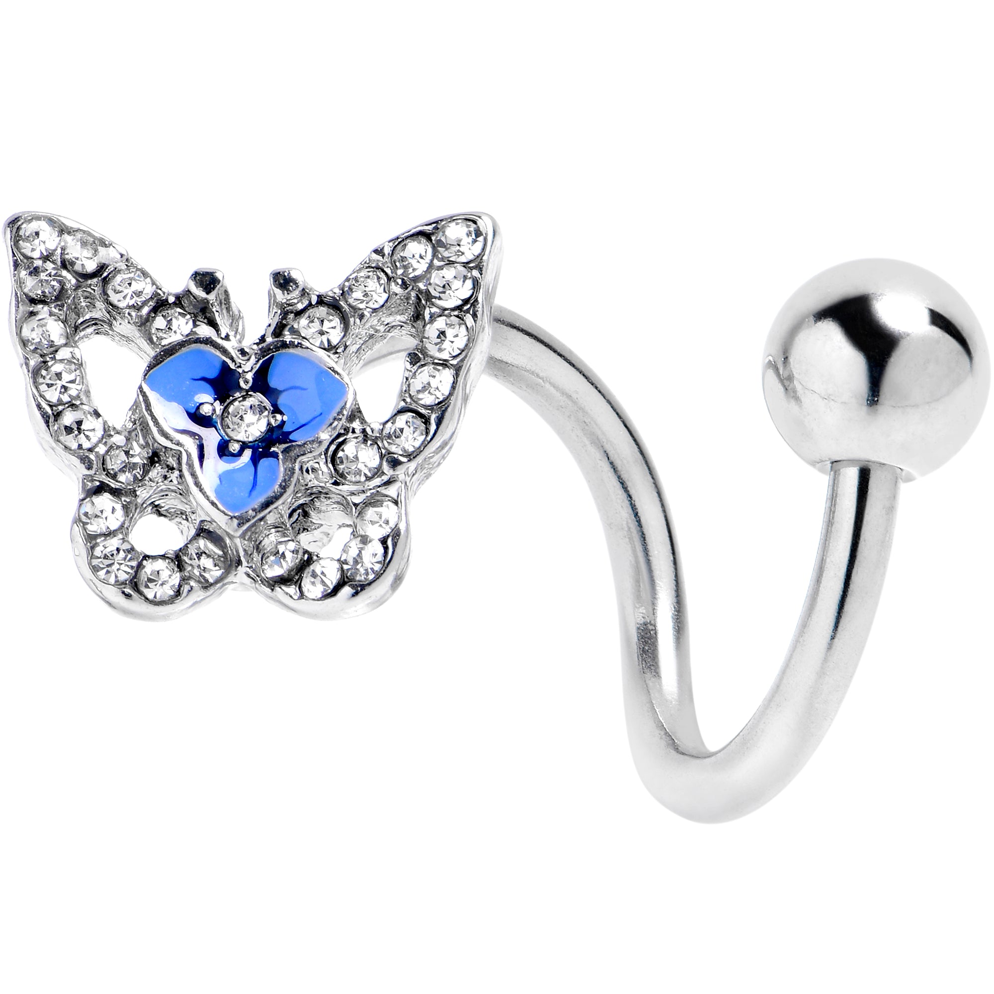Clear Gem Fabulous Butterfly Blue Spiral Twister Belly Ring