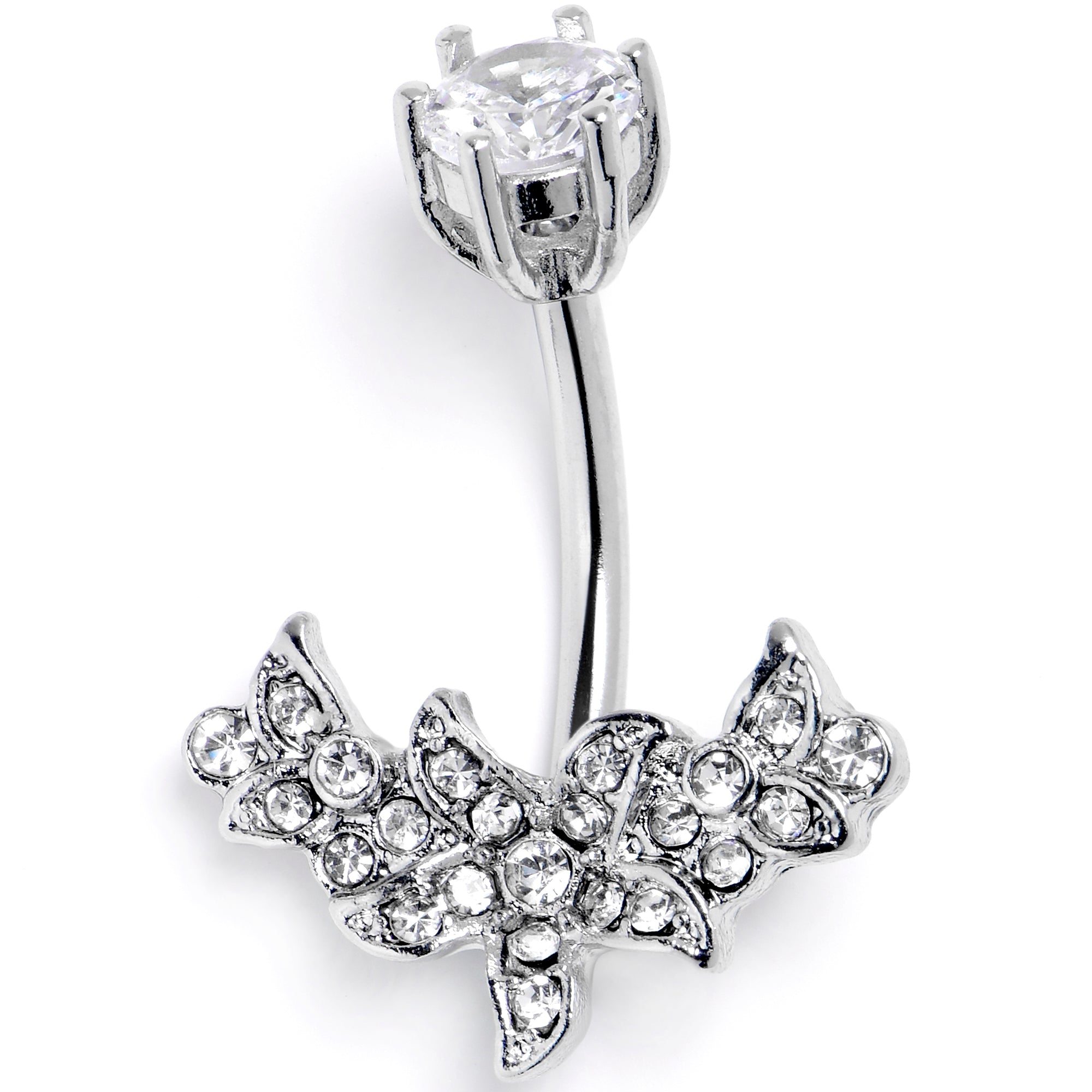 Clear CZ Gem Flower Garland Double Mount Belly Ring