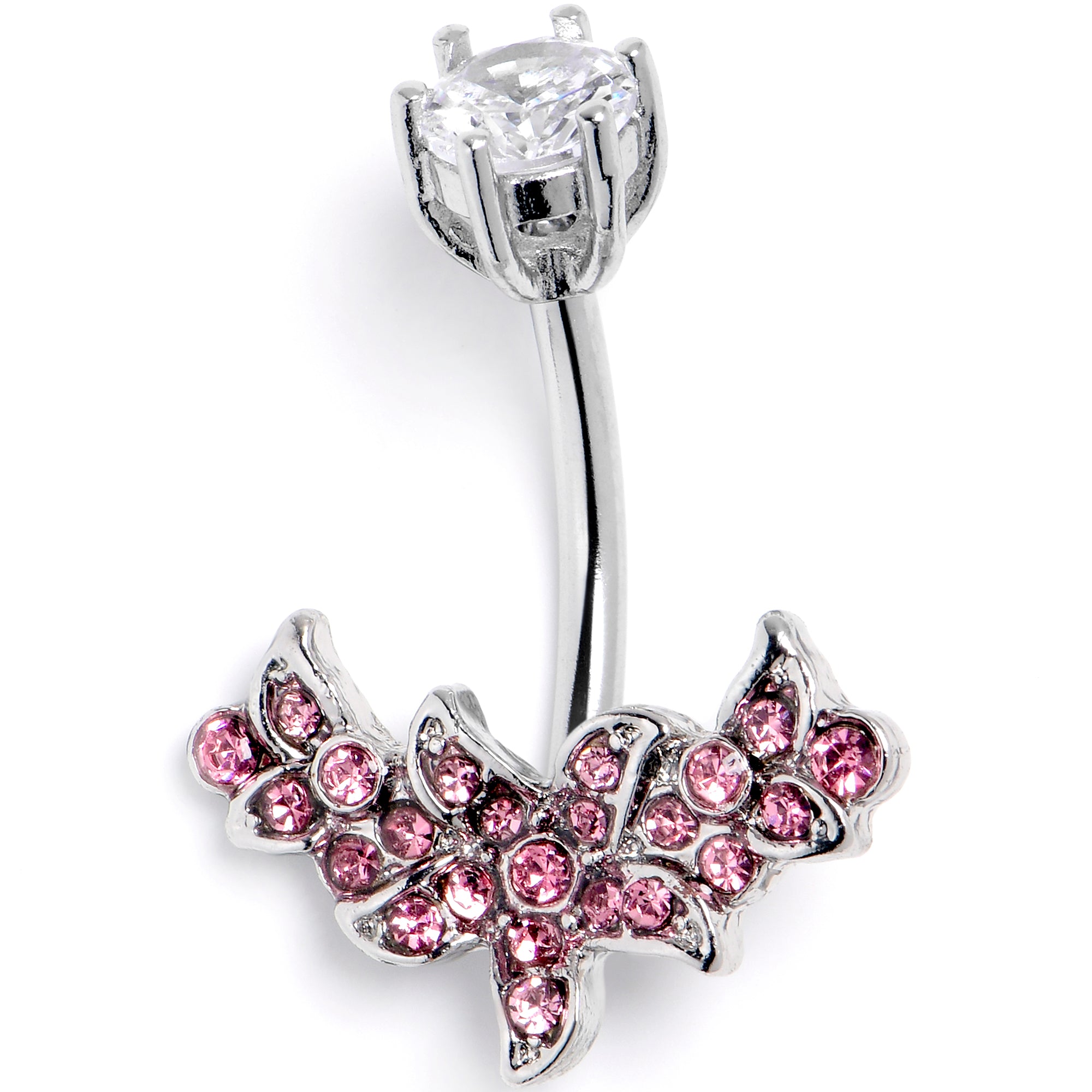 Clear Pink CZ Gem Flower Garland Double Mount Belly Ring