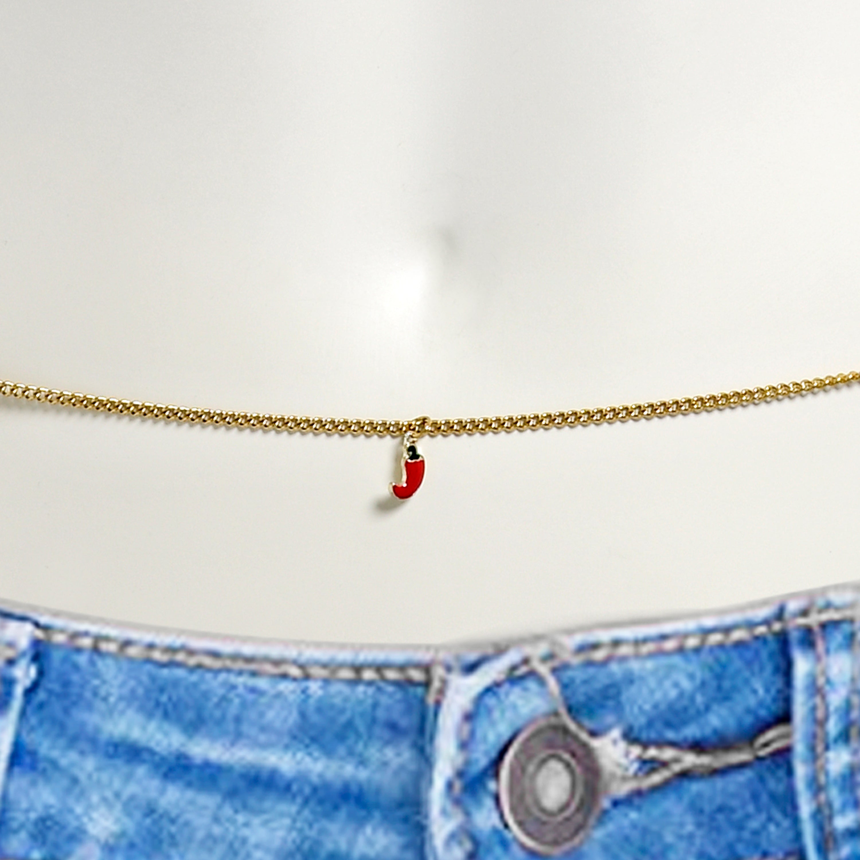 Red Gem Gold Tone Pure Style Dangle Belly Chain