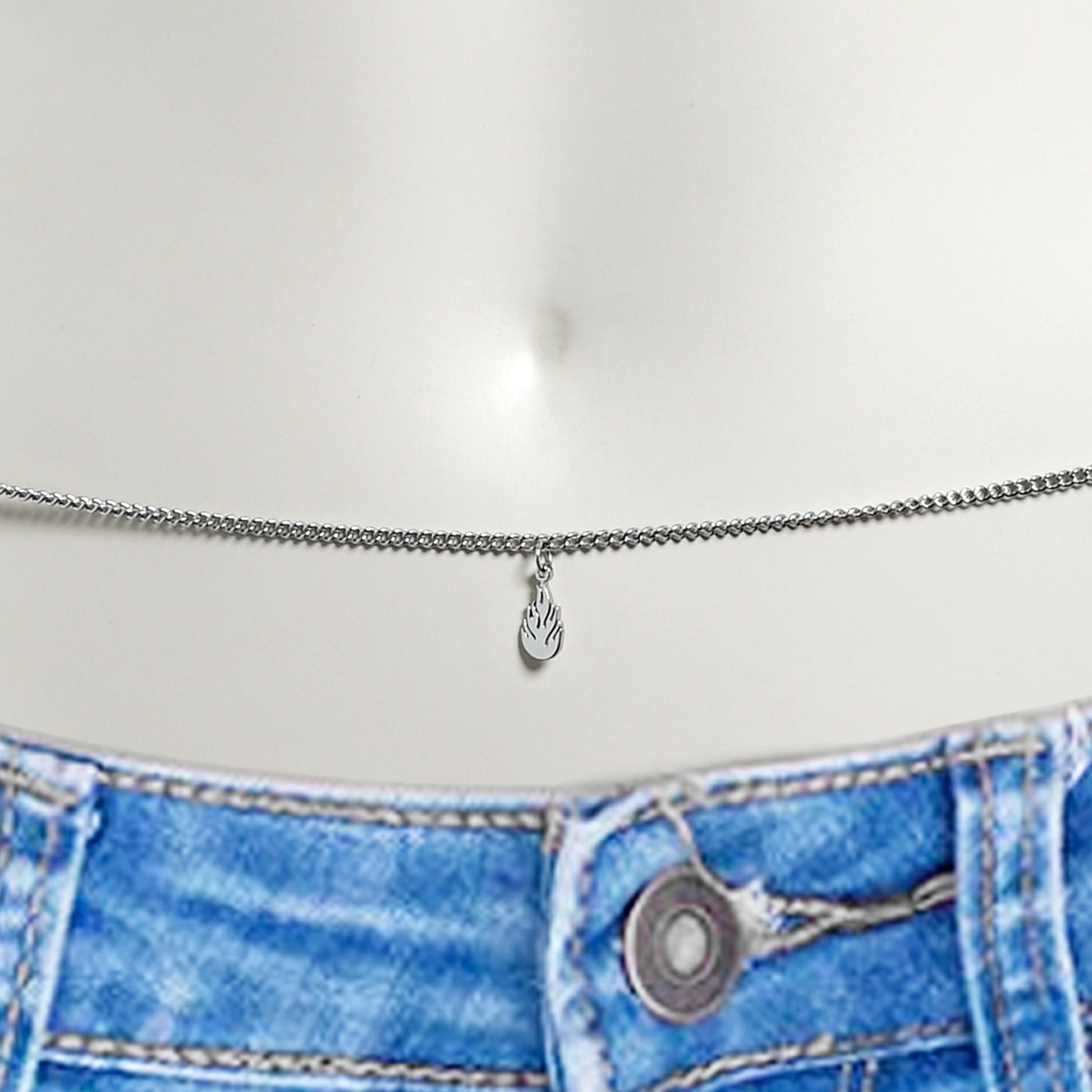 Clear Gem Oval Dangle Belly Chain