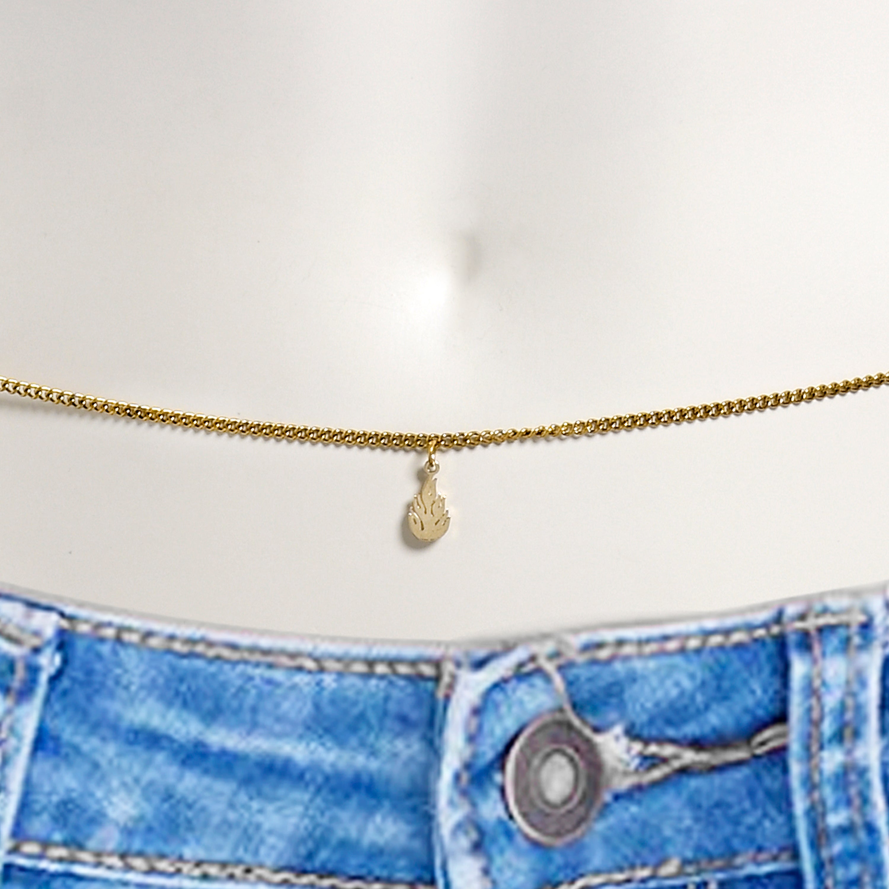 Clear Gem Gold Tone Round Dangle Belly Chain