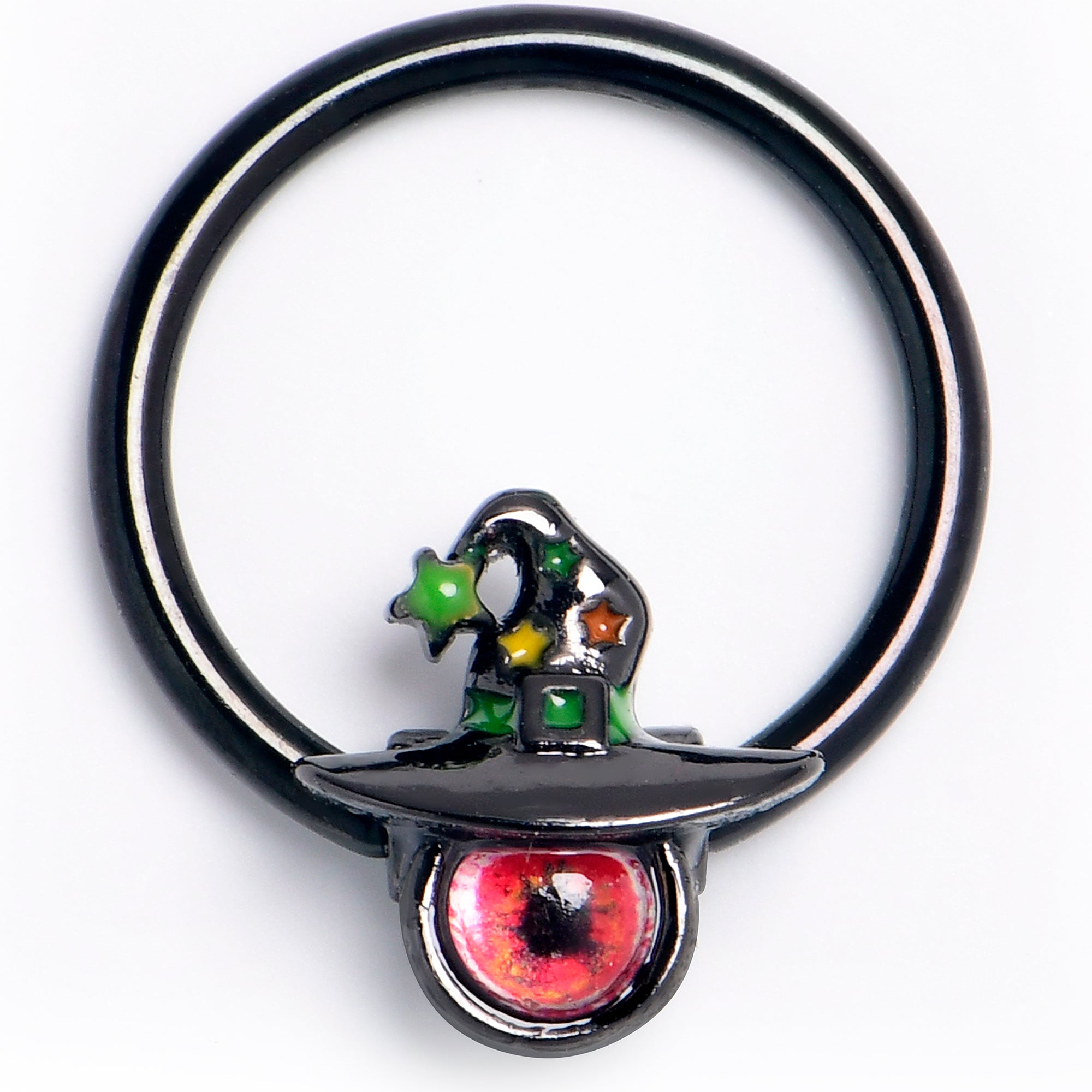 16 Gauge 3/8 Black Red Eye Witch Hat Captive Ring