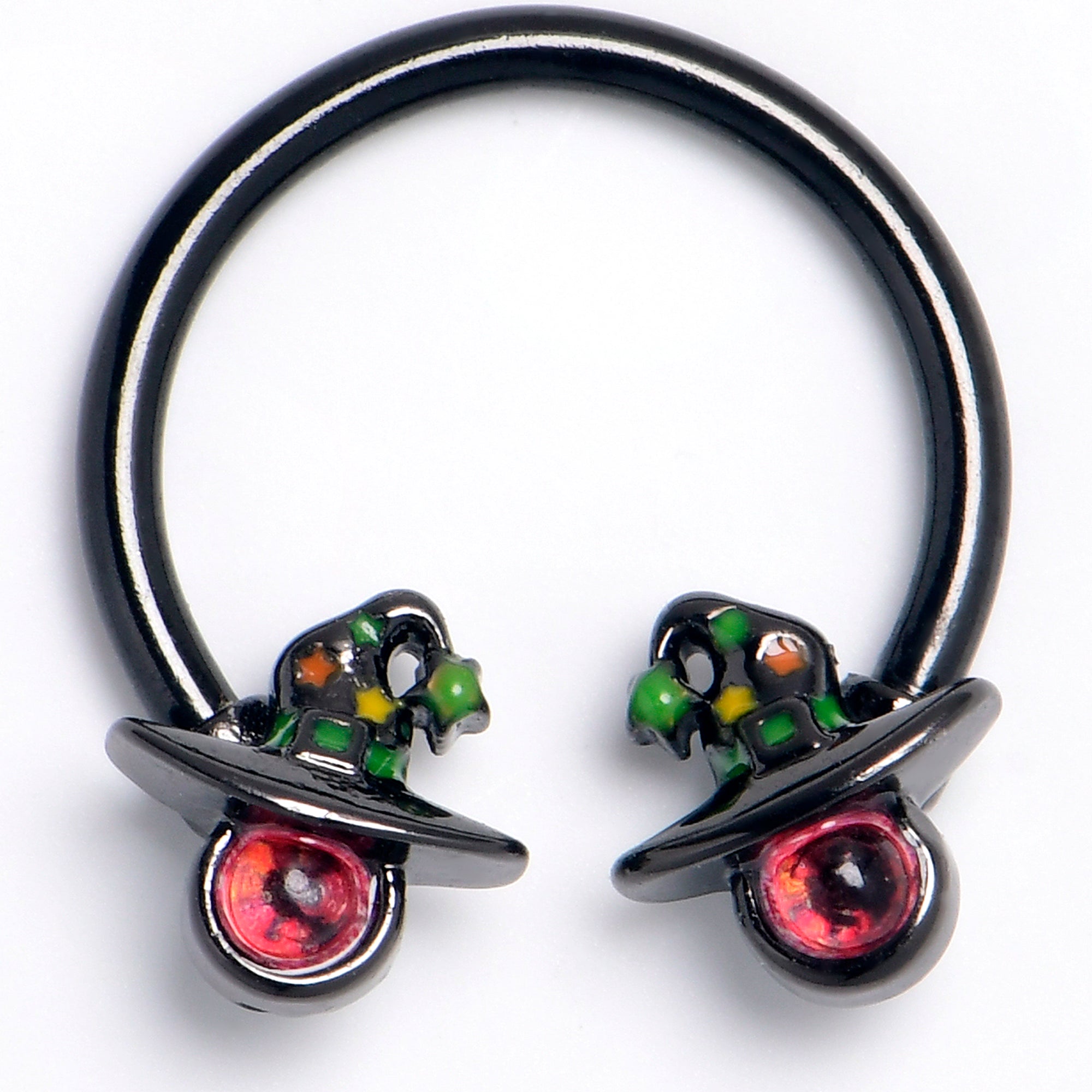 16G 3/8 Black Red Eye Witch Hat Horseshoe Circular Barbell