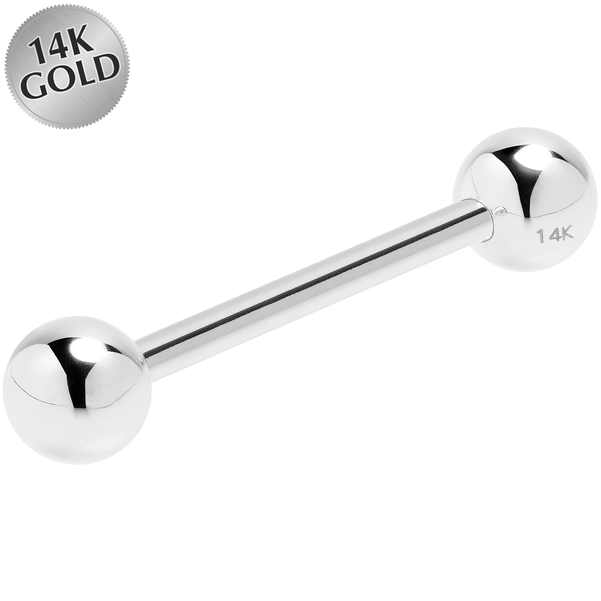 14 Gauge 5/8 Solid 14k White Gold Straight Barbell
