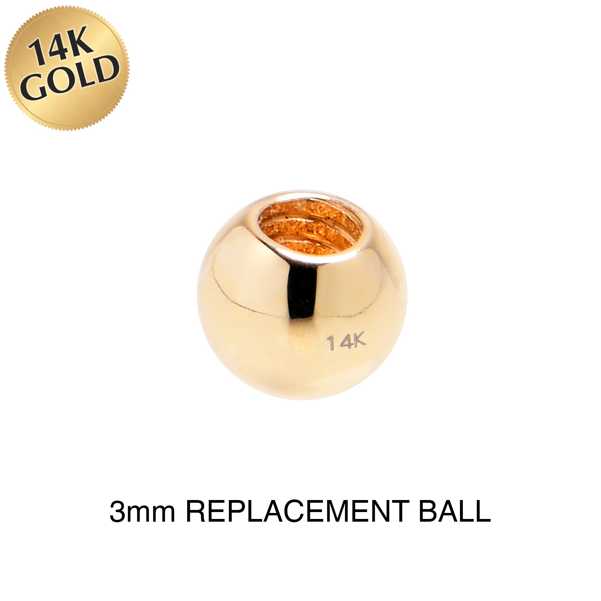 3mm 14 Gauge Solid 14k Yellow Gold Replacement Ball