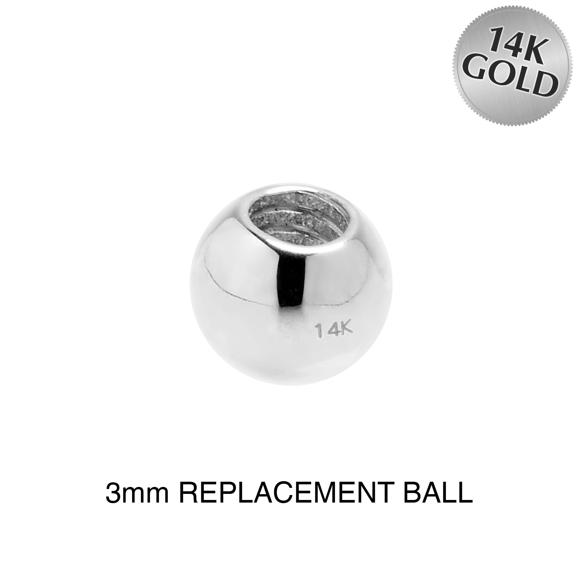 3mm 14 Gauge Solid 14k White Gold Replacement Ball