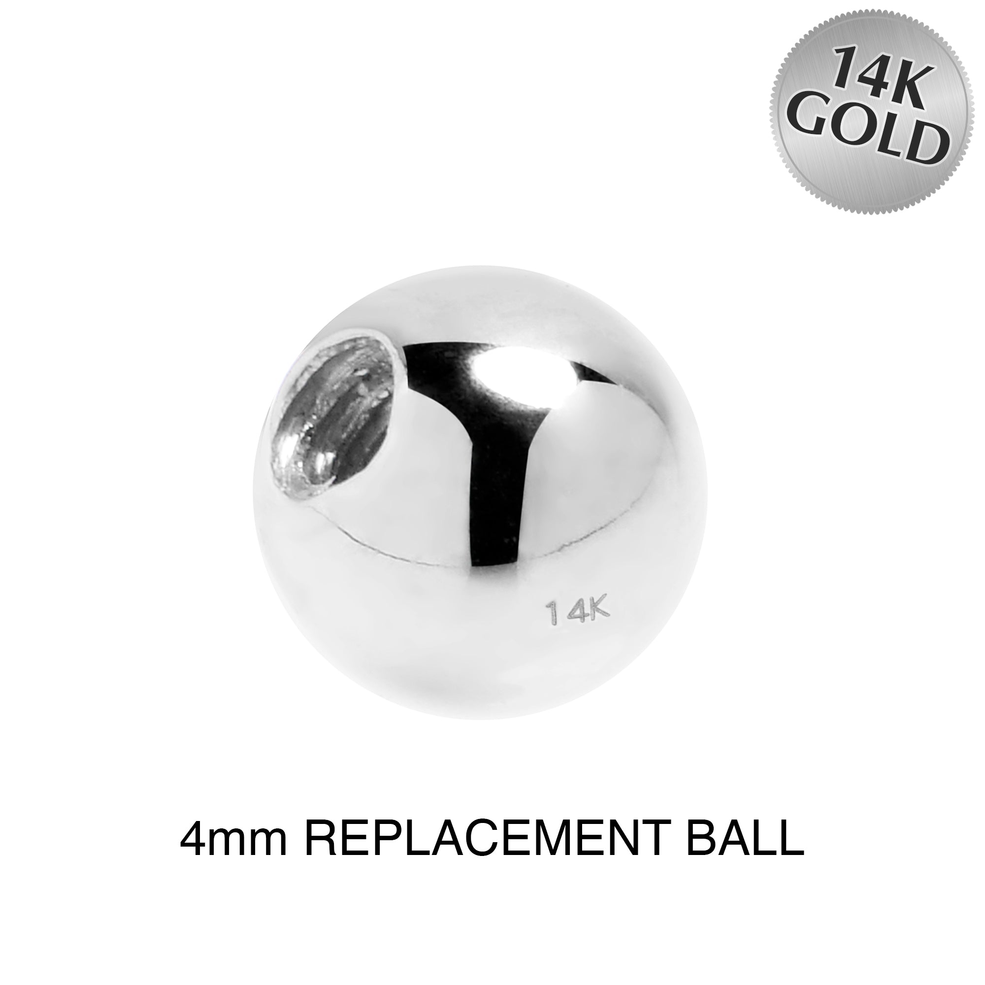 4mm 14 Gauge Solid 14k White Gold Replacement Ball