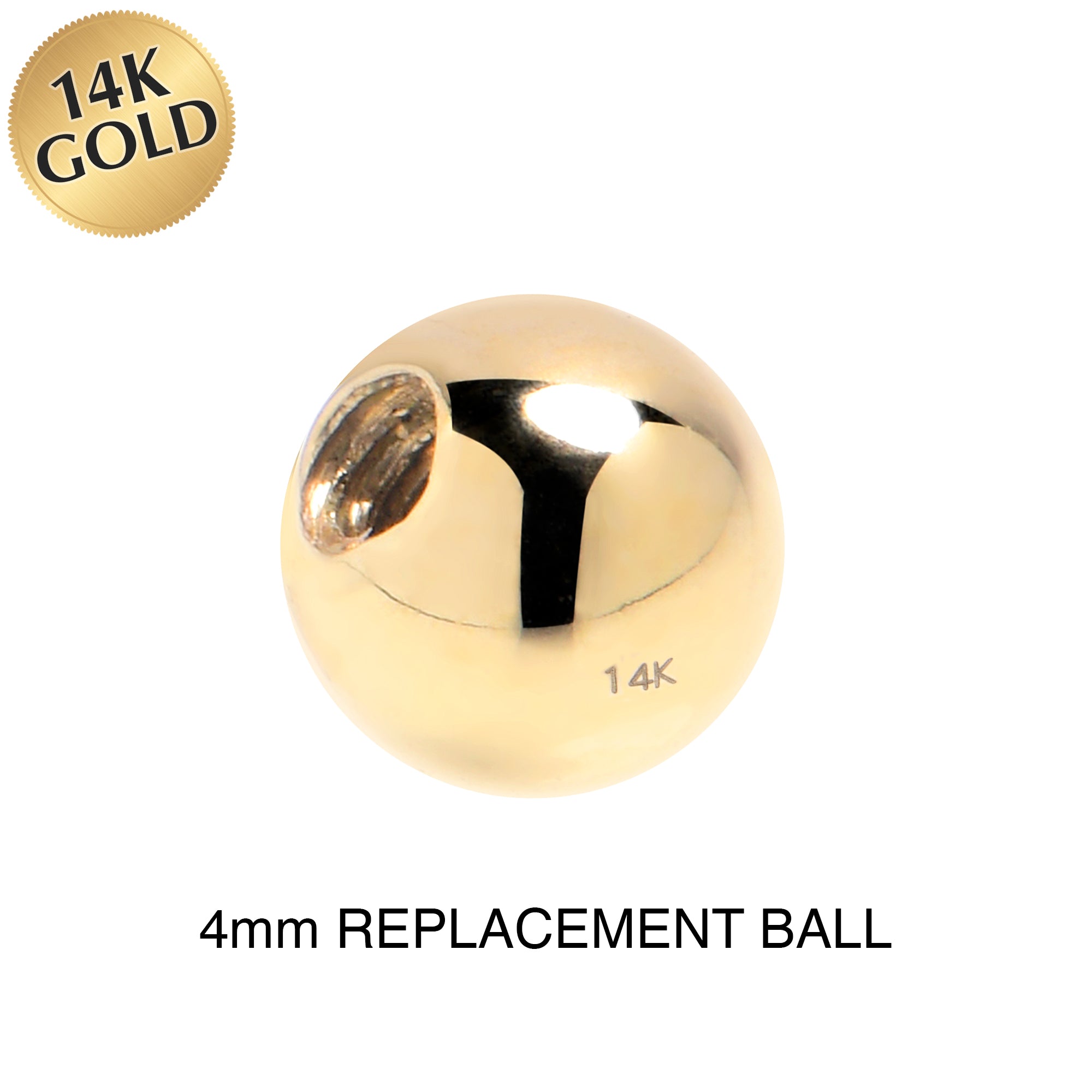 4mm 14 Gauge Solid 14k Yellow Gold Replacement Ball