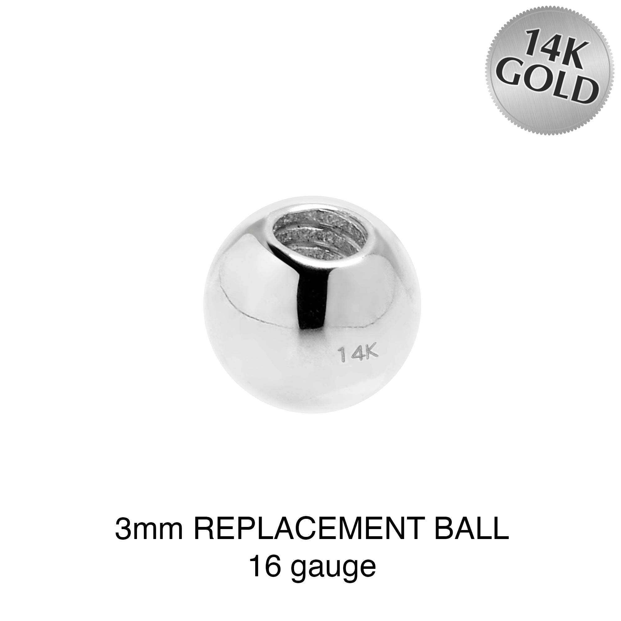 3mm 16 Gauge Solid 14k Yellow Gold Replacement Ball