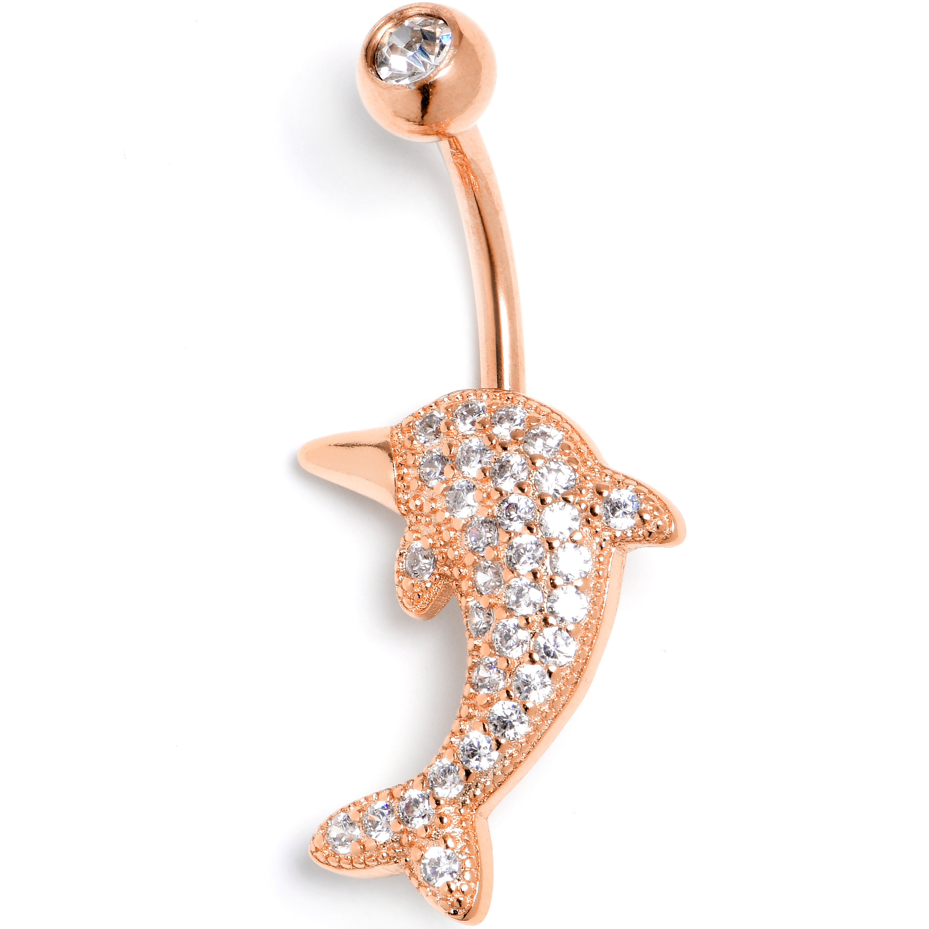 Clear CZ Gem Rose Gold Tone Deluxe Dolphin Belly Ring