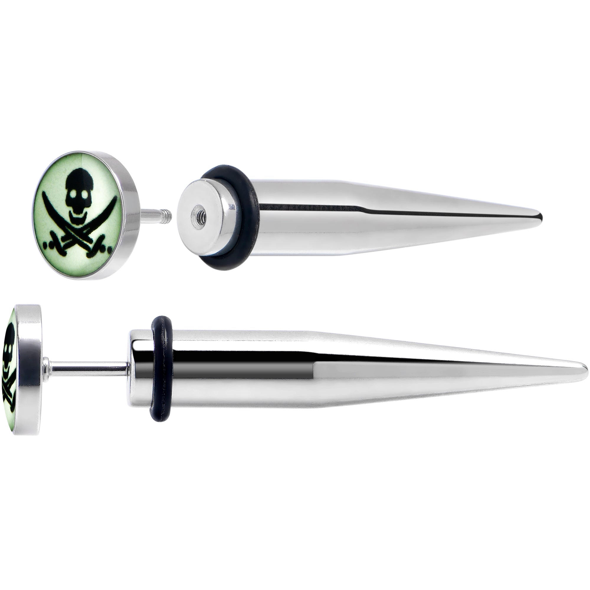 Glow in the Dark Pirate Skull Stainless Steel Taper Cheater Plug Set
