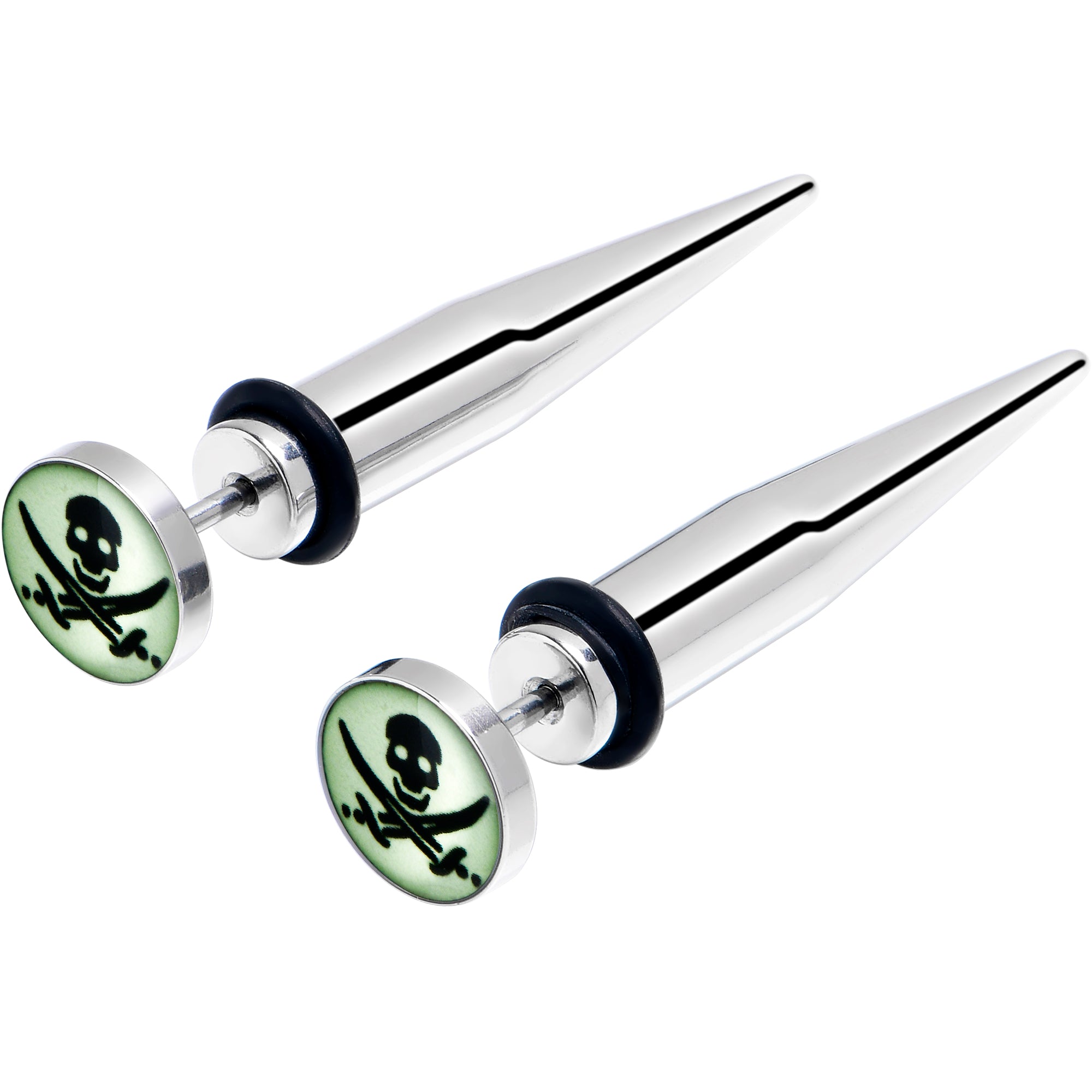 Glow in the Dark Pirate Skull Stainless Steel Taper Cheater Plug Set