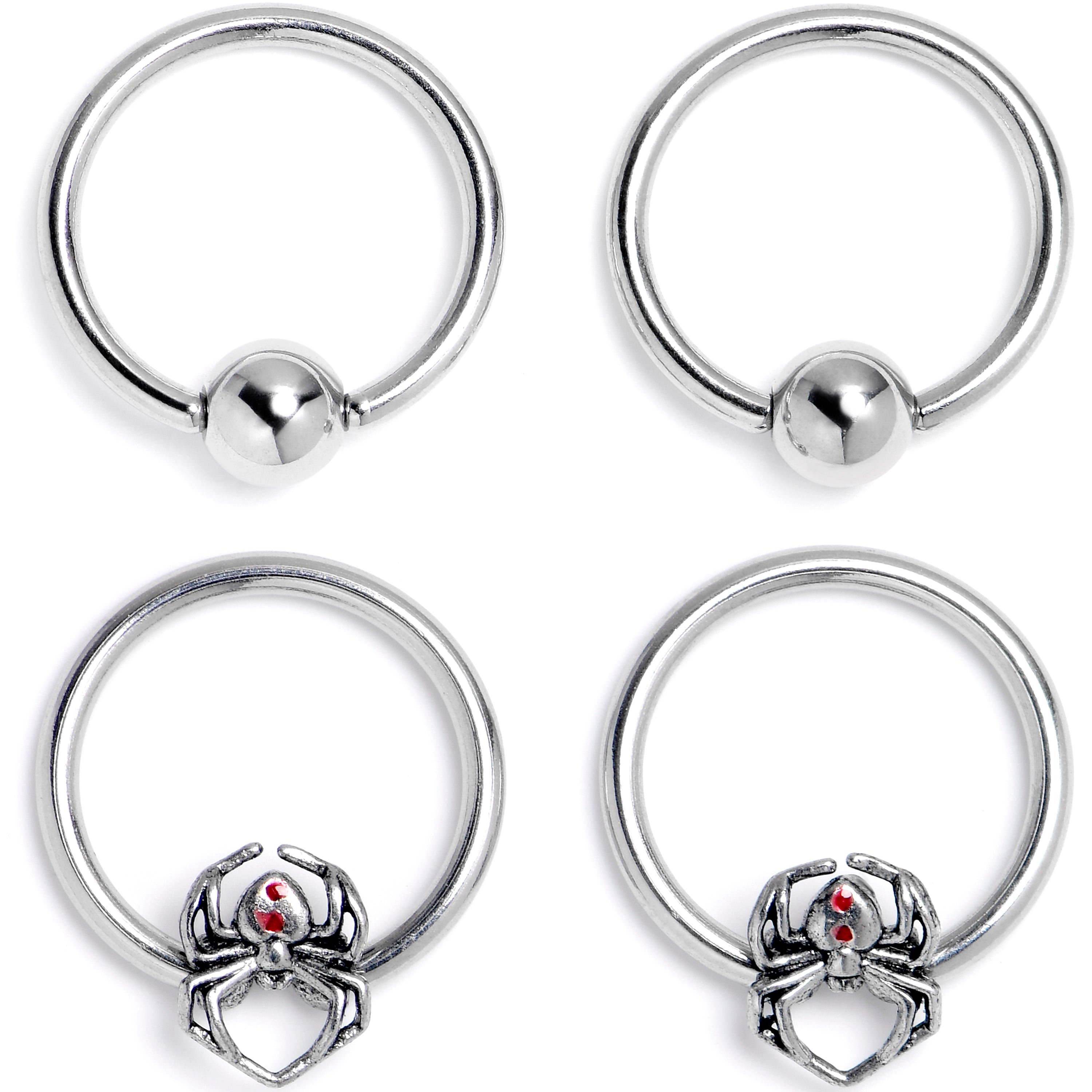 16 Gauge 3/8 Spiders Red BCR Captive Bead Ring Set of 4