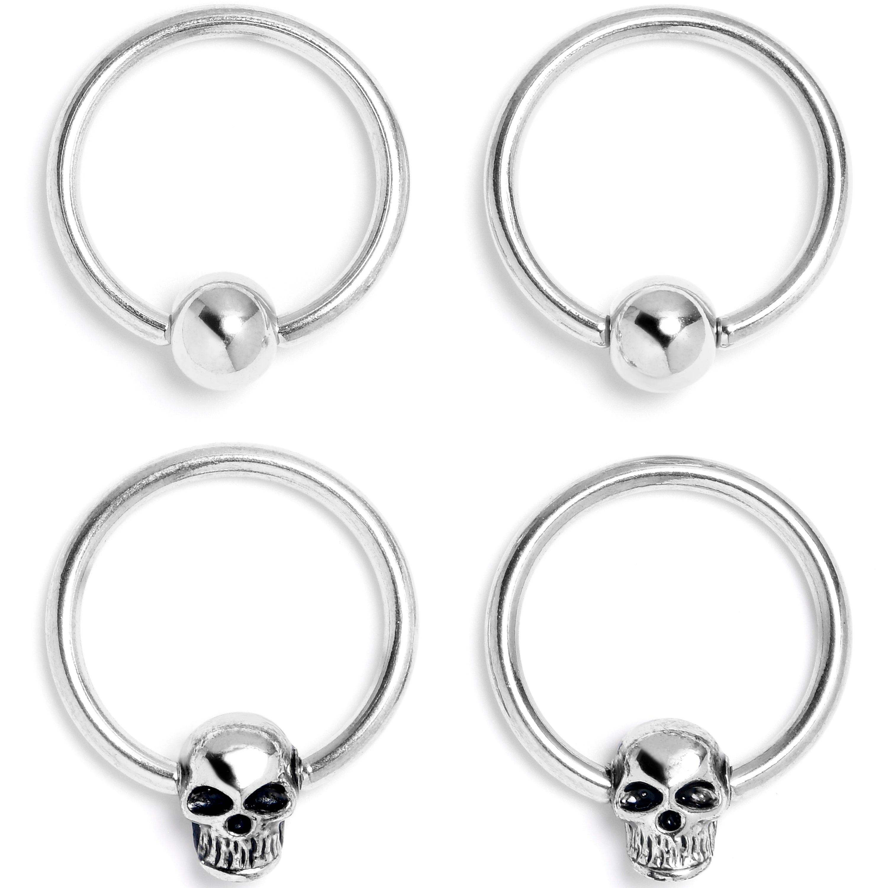 16 Gauge 3/8 Gothic Skulls BCR Captive Ring Set of 4
