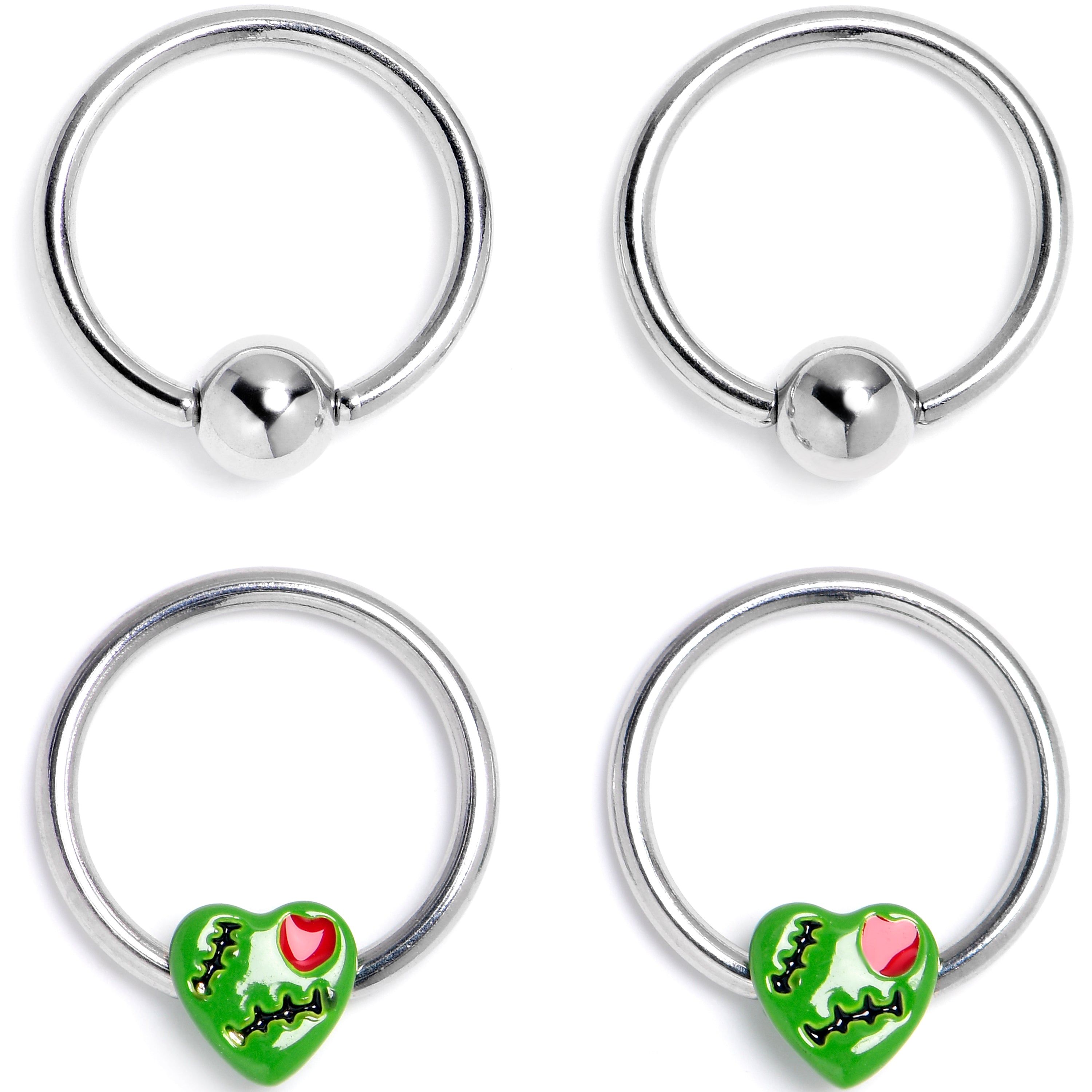 16G 3/8 Frankenheart Green BCR Captive Ring Set of 4