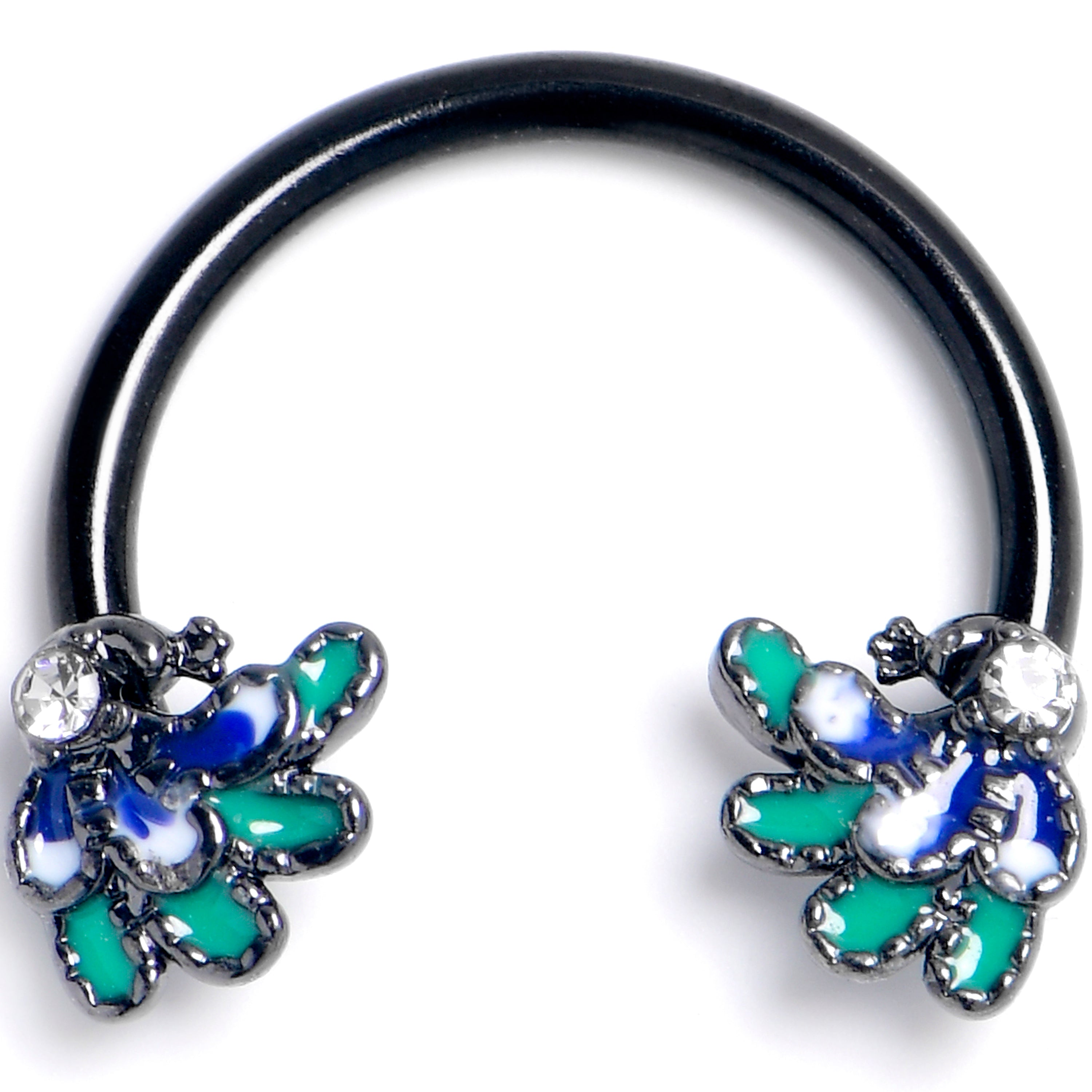 16G 3/8 Clear Gem Black Peacock Green Horseshoe Circular Barbell