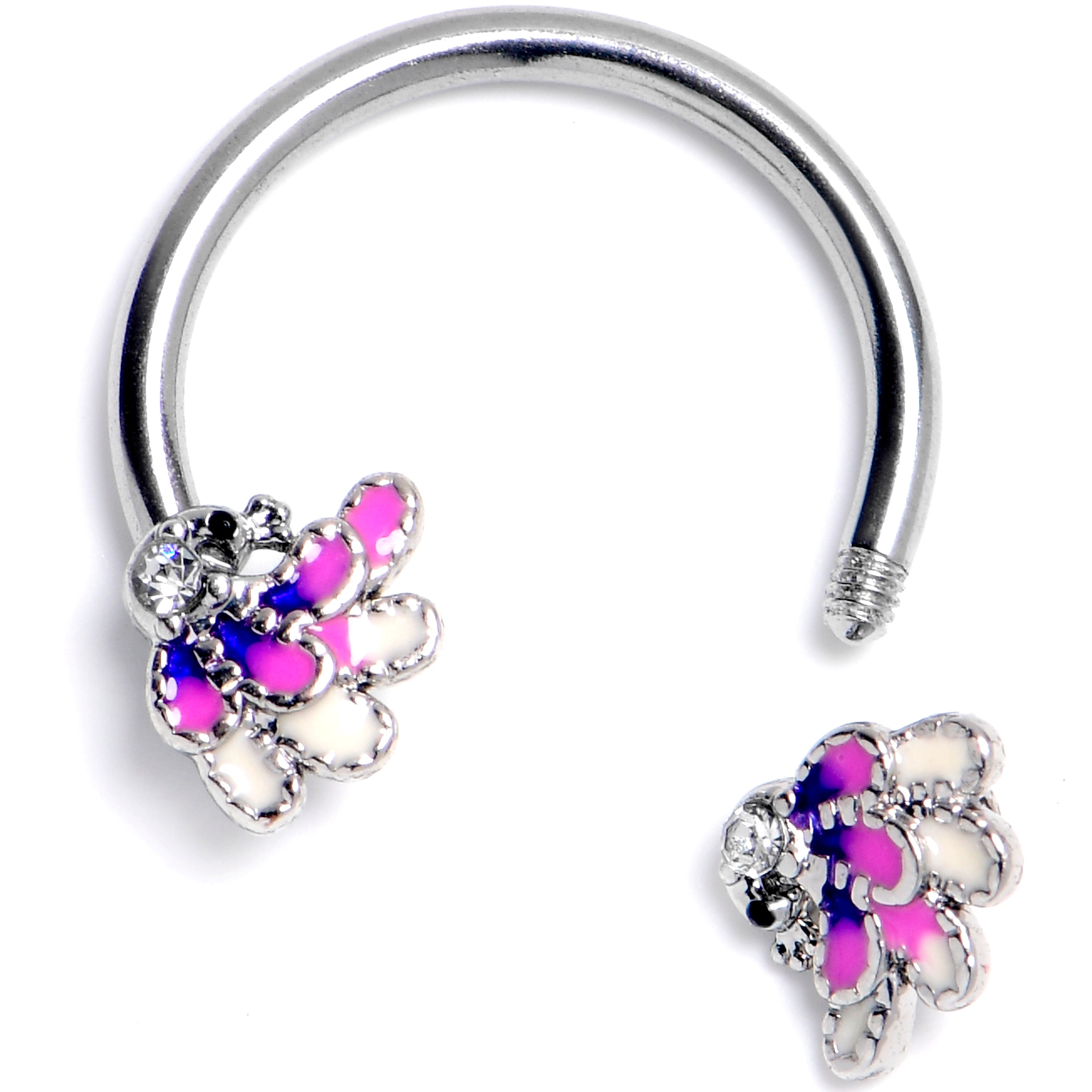 16G 3/8 Clear Gem Peacock Purple Horseshoe Circular Barbell