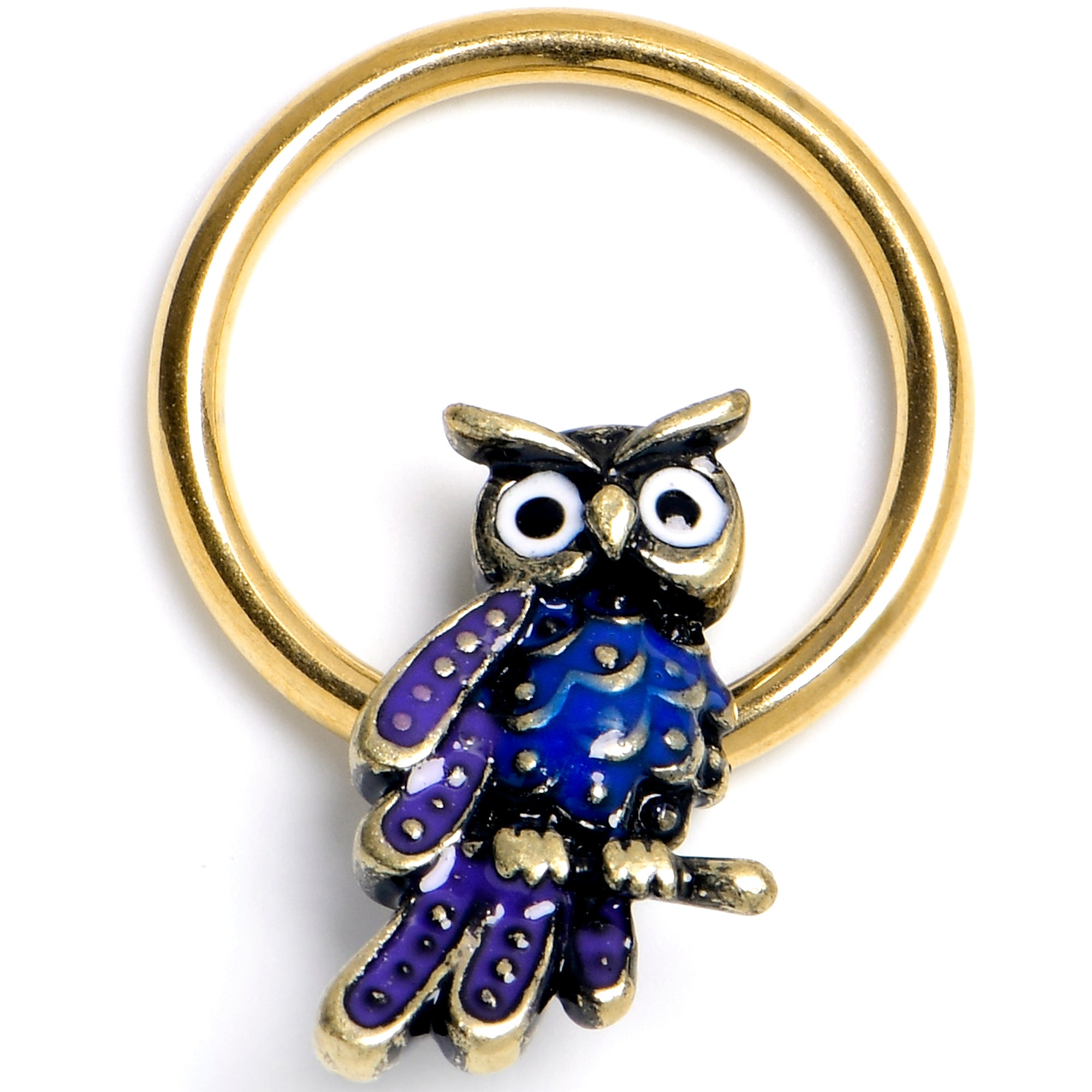 16 Gauge 3/8 Gold Tone Regal Owl BCR Captive Ring
