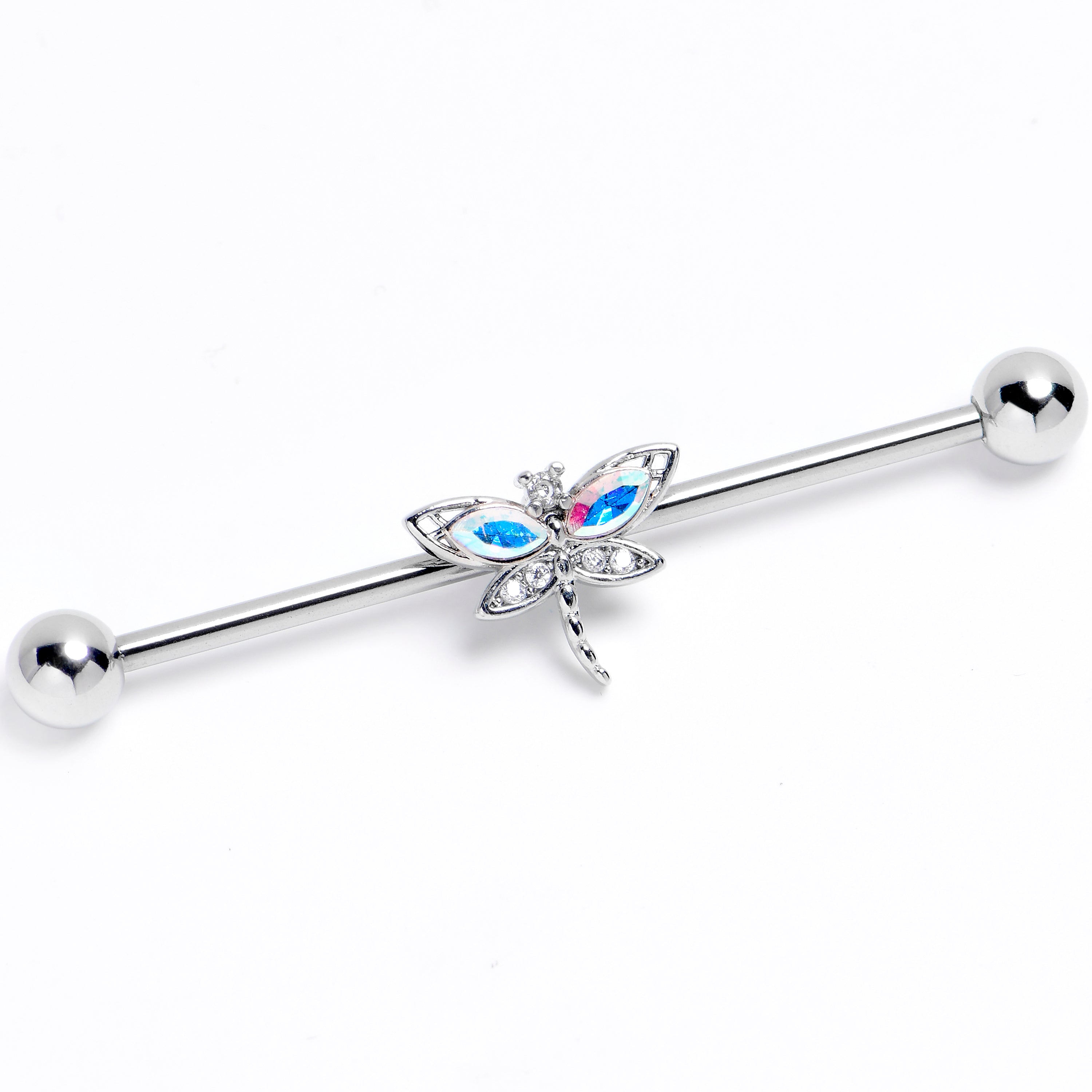 14G Aurora CZ Gem Understated Dragonfly Industrial Barbell 38mm