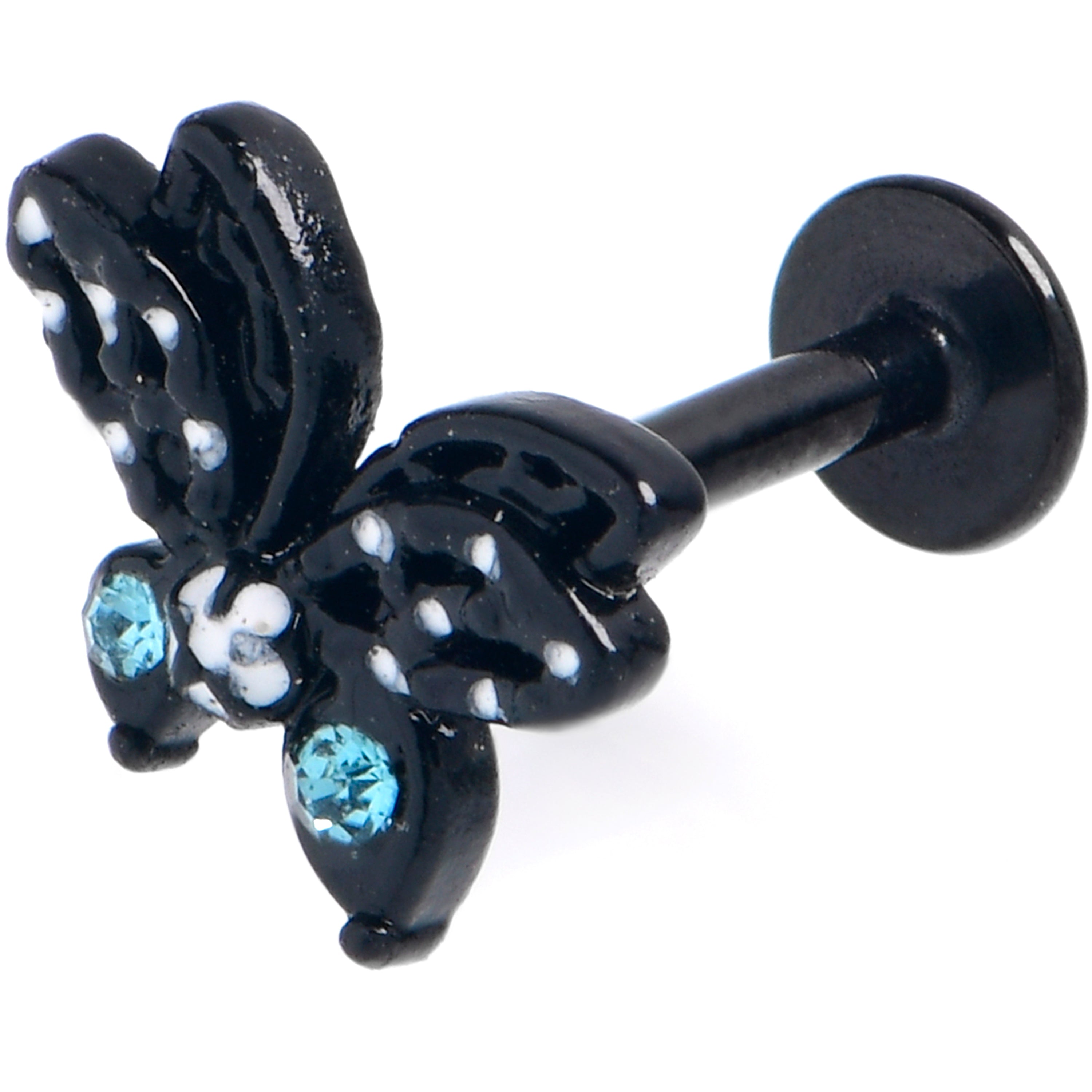 16G 5/16 Blue CZ Gem Black Night Drama Butterfly Labret Tragus