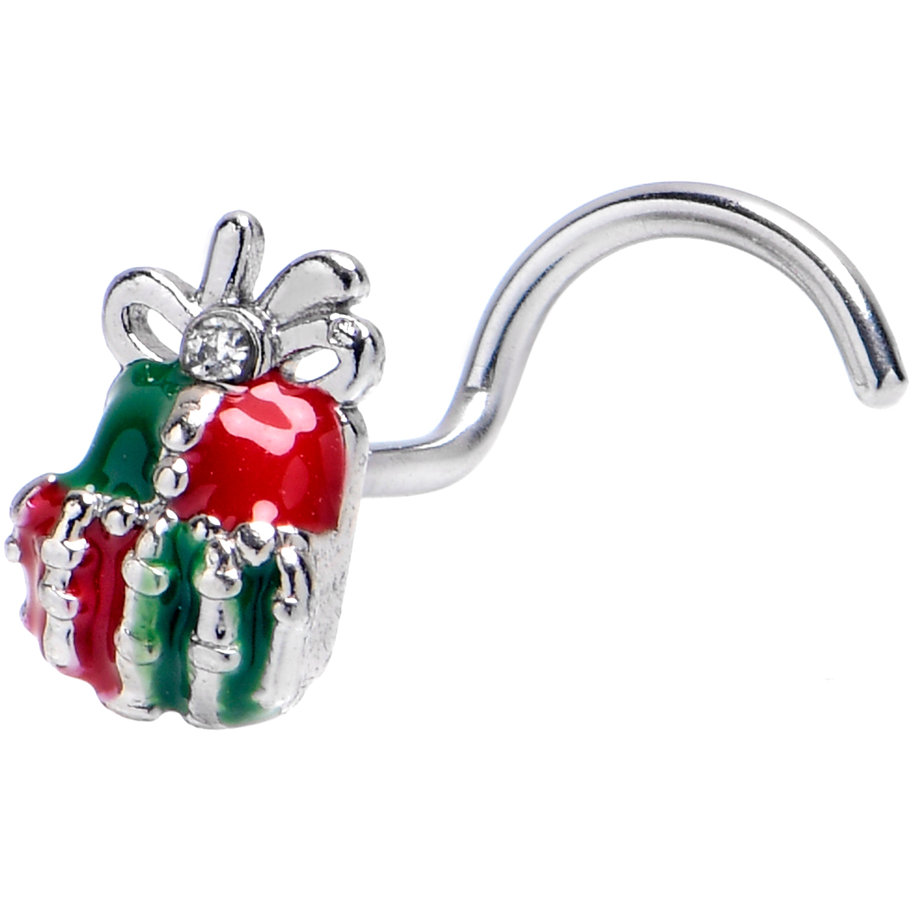 20G 7mm Clear Gem Skeleton Hand Present Left Side Nose Screw