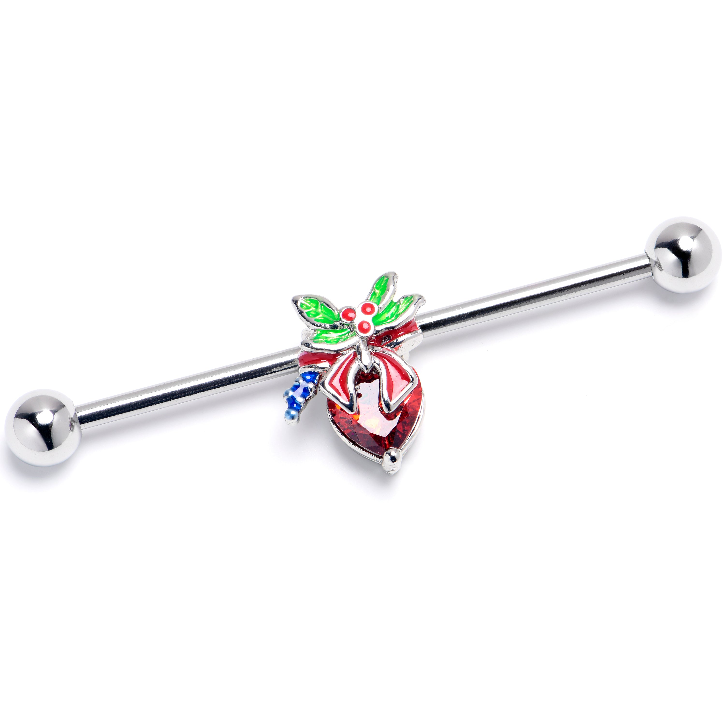 14G Red Gem Festive Holiday Ornament Industrial Barbell 38mm