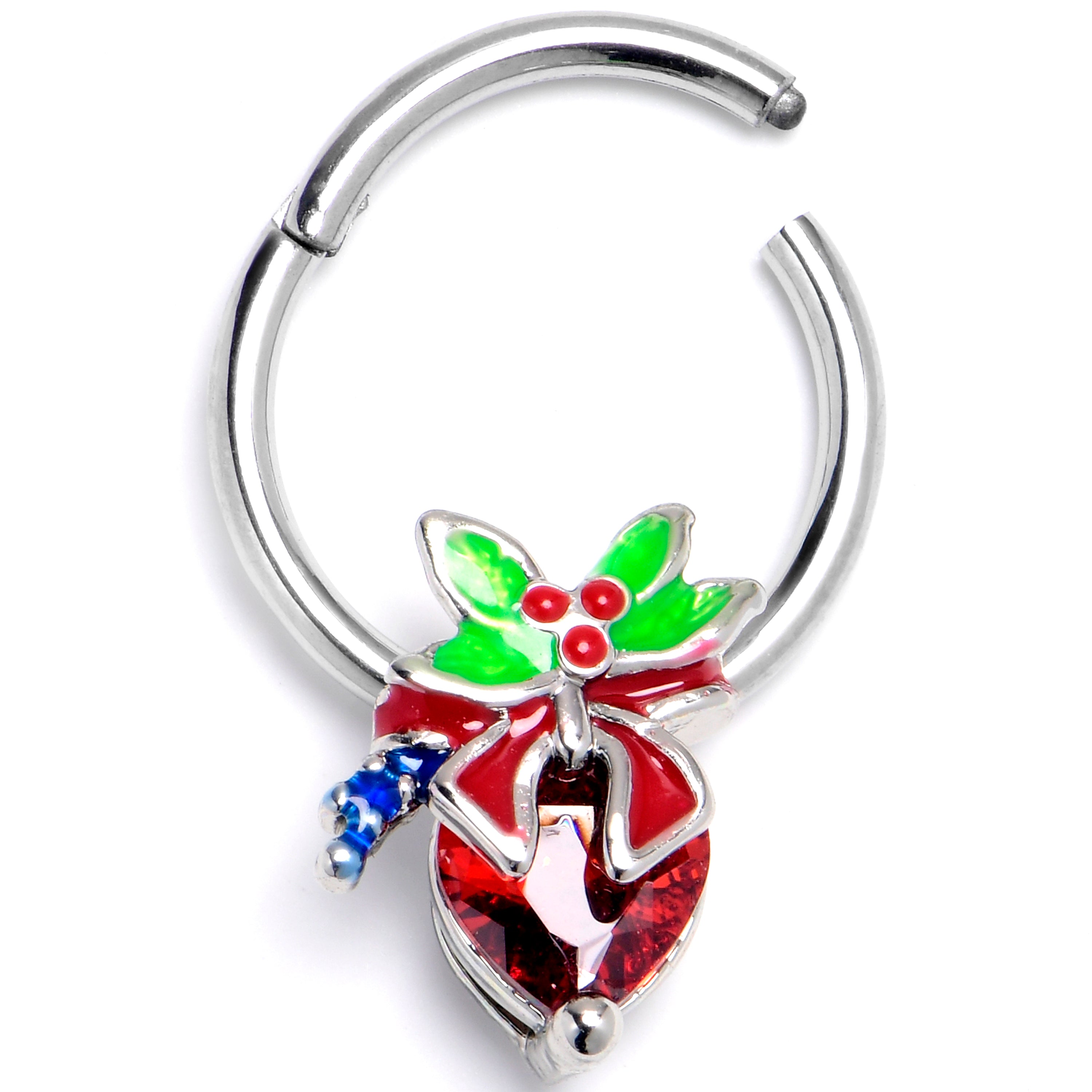 16G 3/8 Red Gem Festive Holiday Ornament Hinged Segment Ring