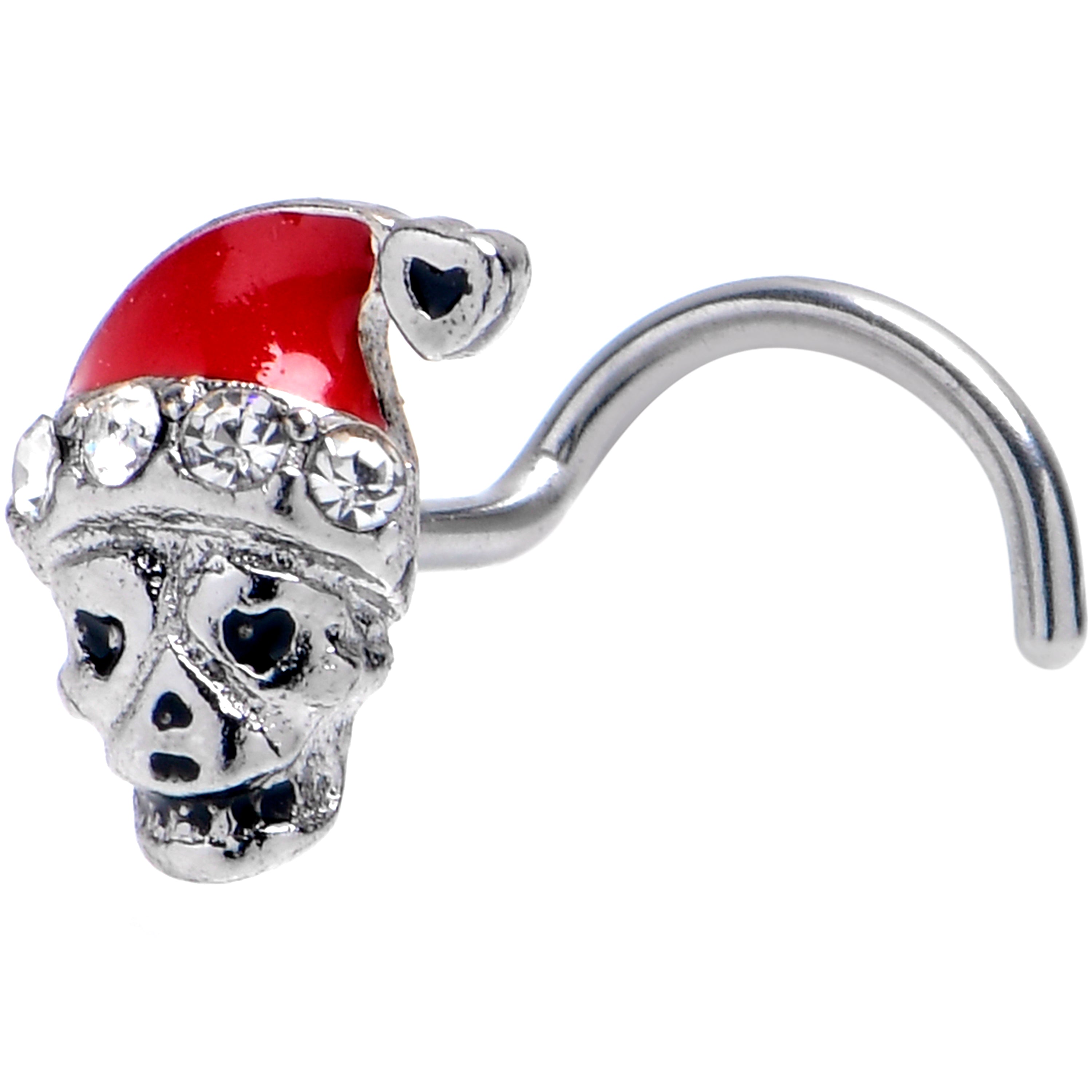 20G 7mm Clear Gem Santa Hat Skull Left Side Nose Screw