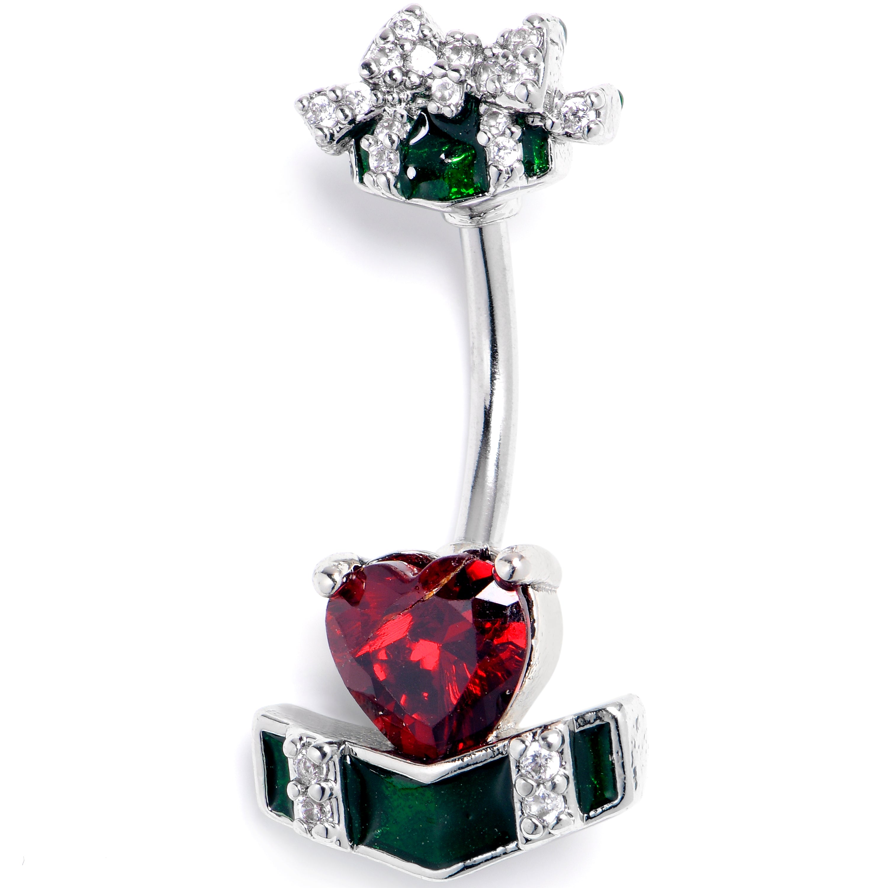 Black Red Gem Holiday Abstract Heart Double Mount Belly Ring