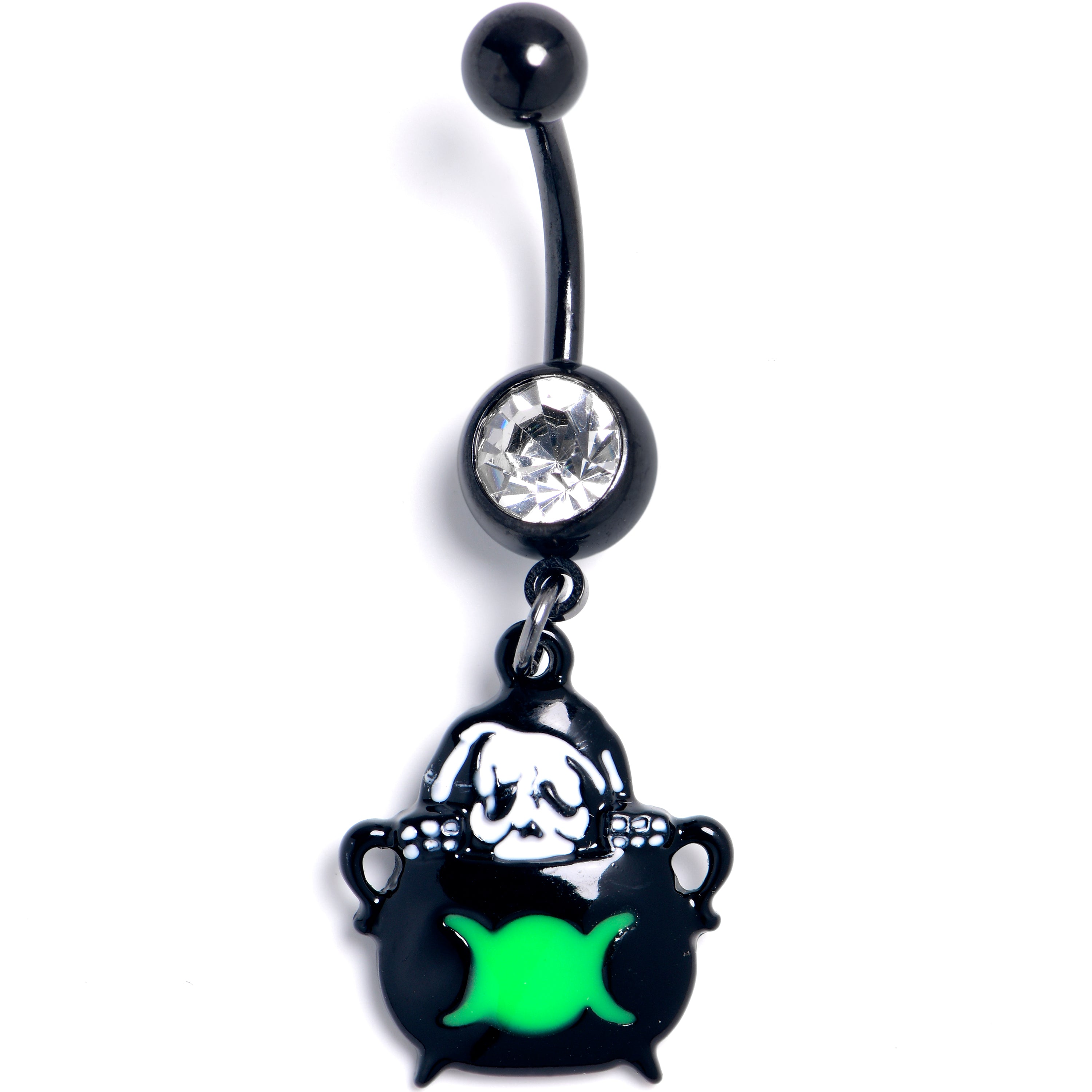 Clear Gem Black Triple Moon Cauldron Dangle Belly Ring