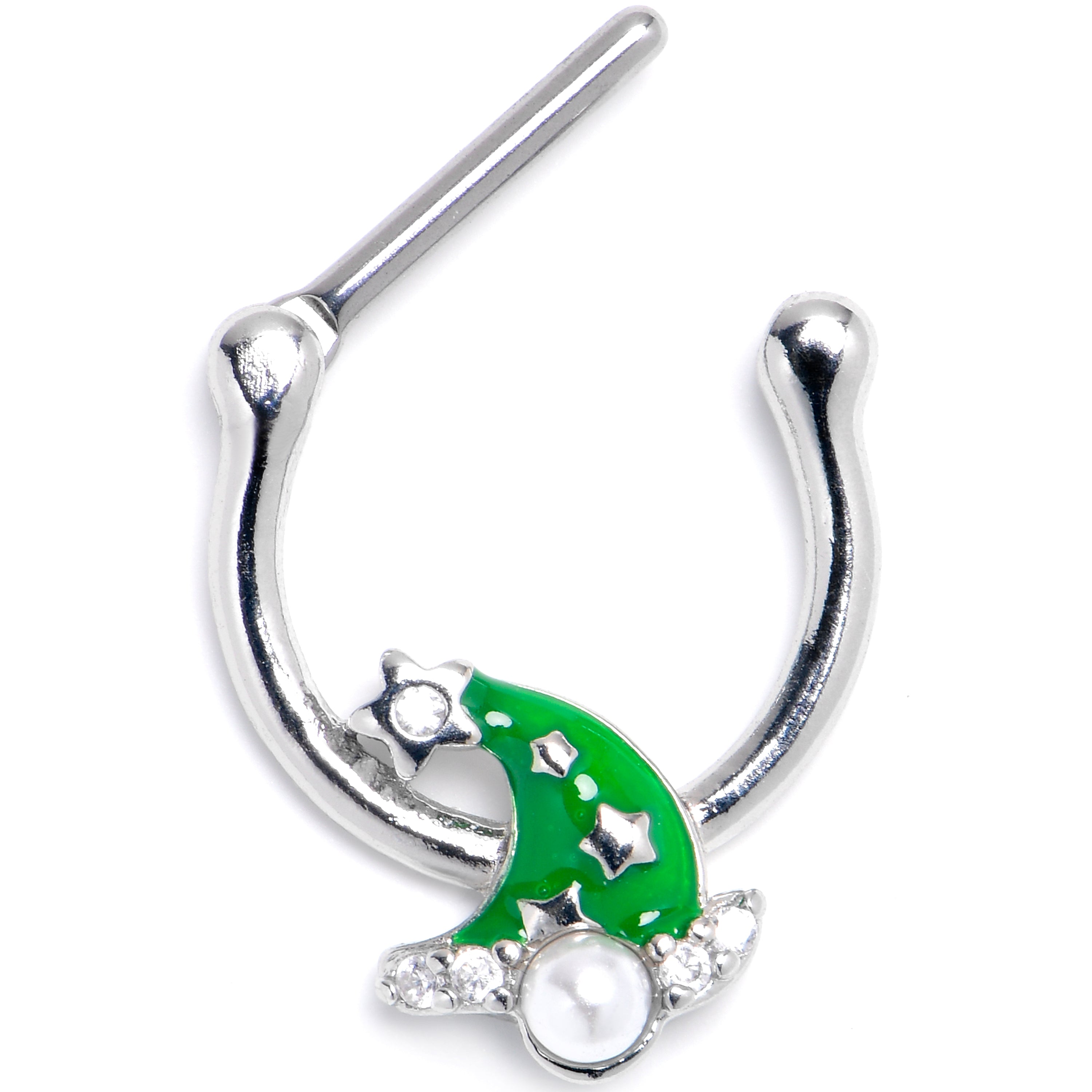 16G 5/16 Clear Gem Santa Hat Stars Green Cartilage Clicker