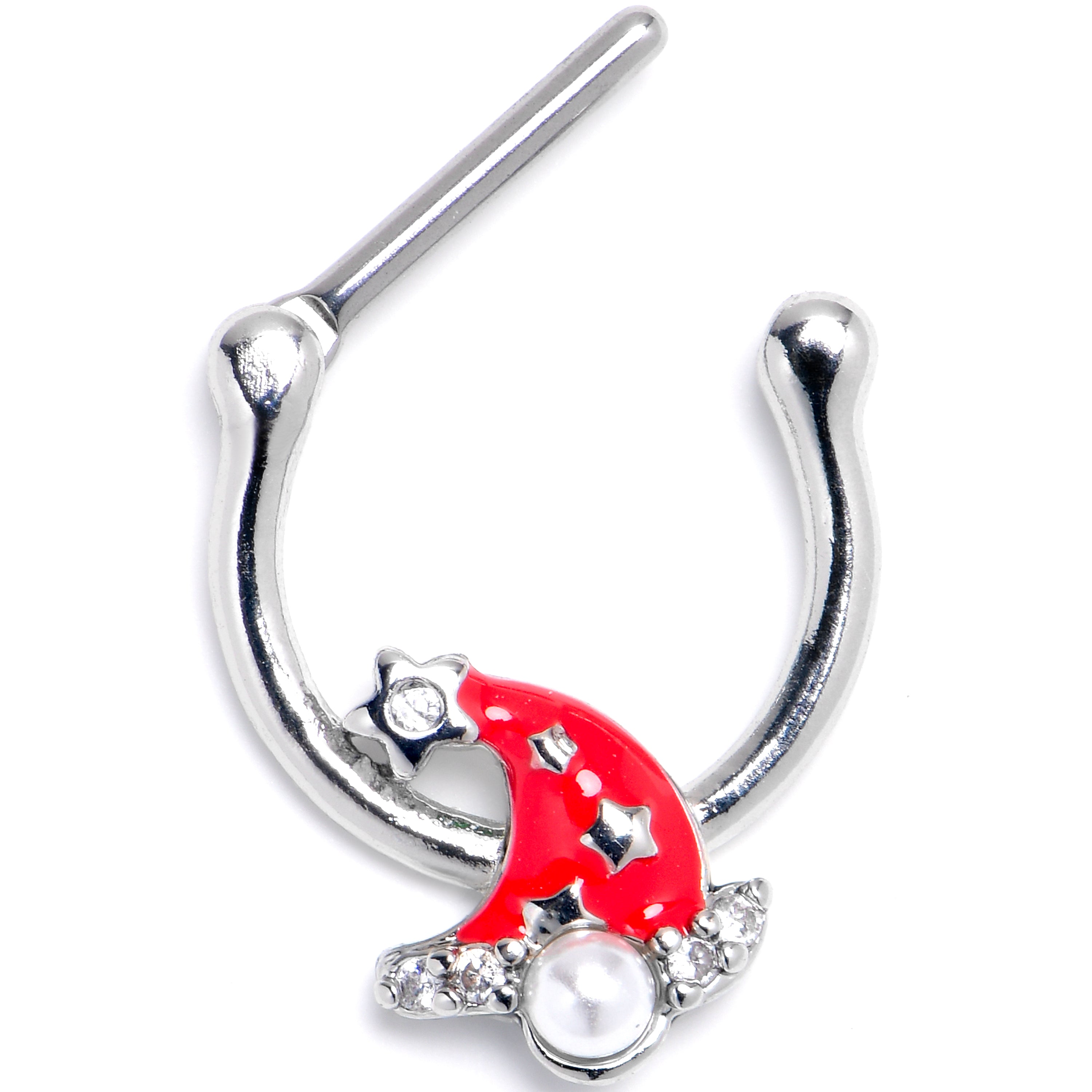 16G 5/16 Clear Gem Santa Hat Stars Red Cartilage Clicker