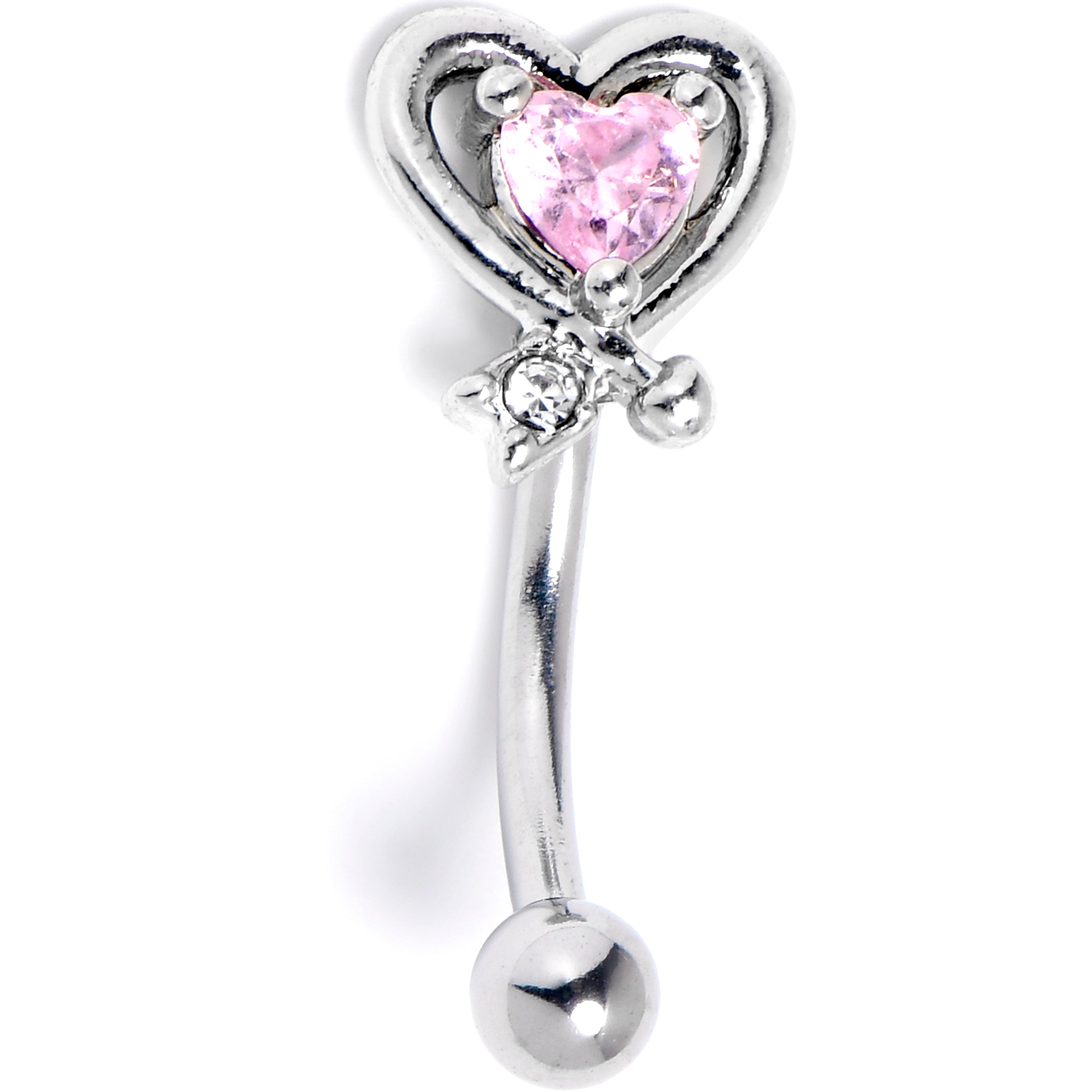 16 Gauge 5/16 Pink CZ Gem Wrapped in Heart Curved Eyebrow Ring