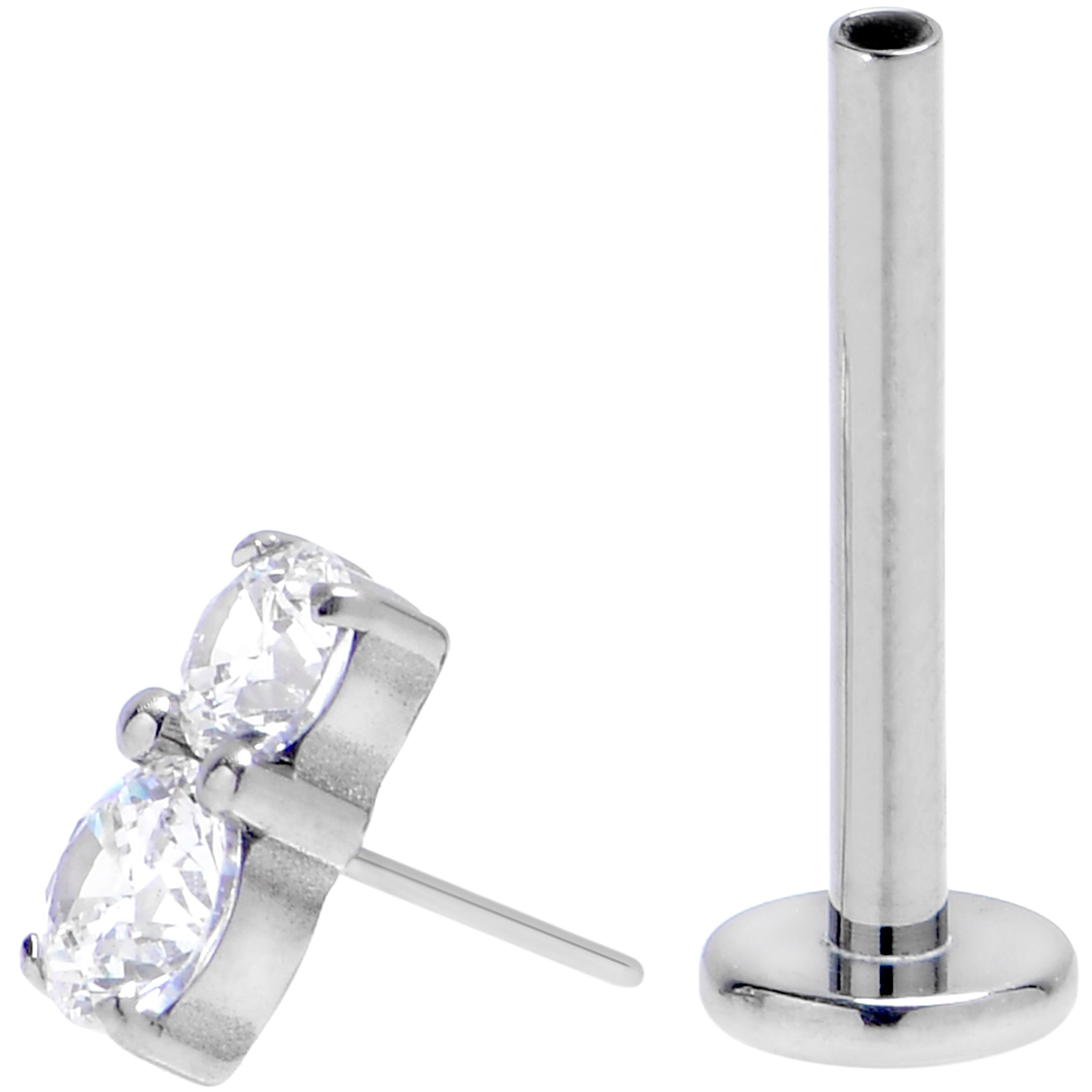 16G 3/8 Clear Gem G23 Titanium Threadless Push In Labret Tragus