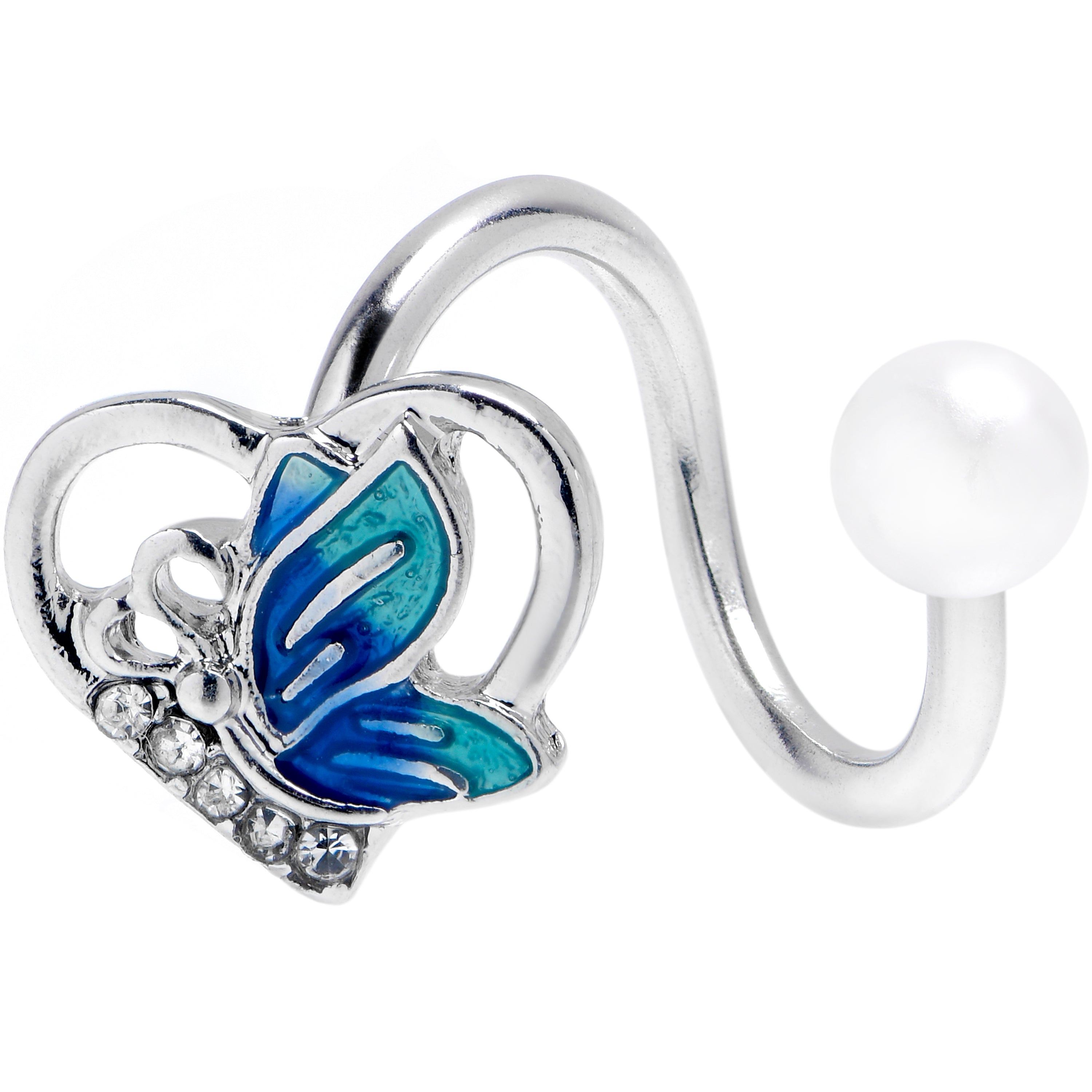 Clear Gem Butterfly Love Heart Blue Spiral Twister Belly Ring