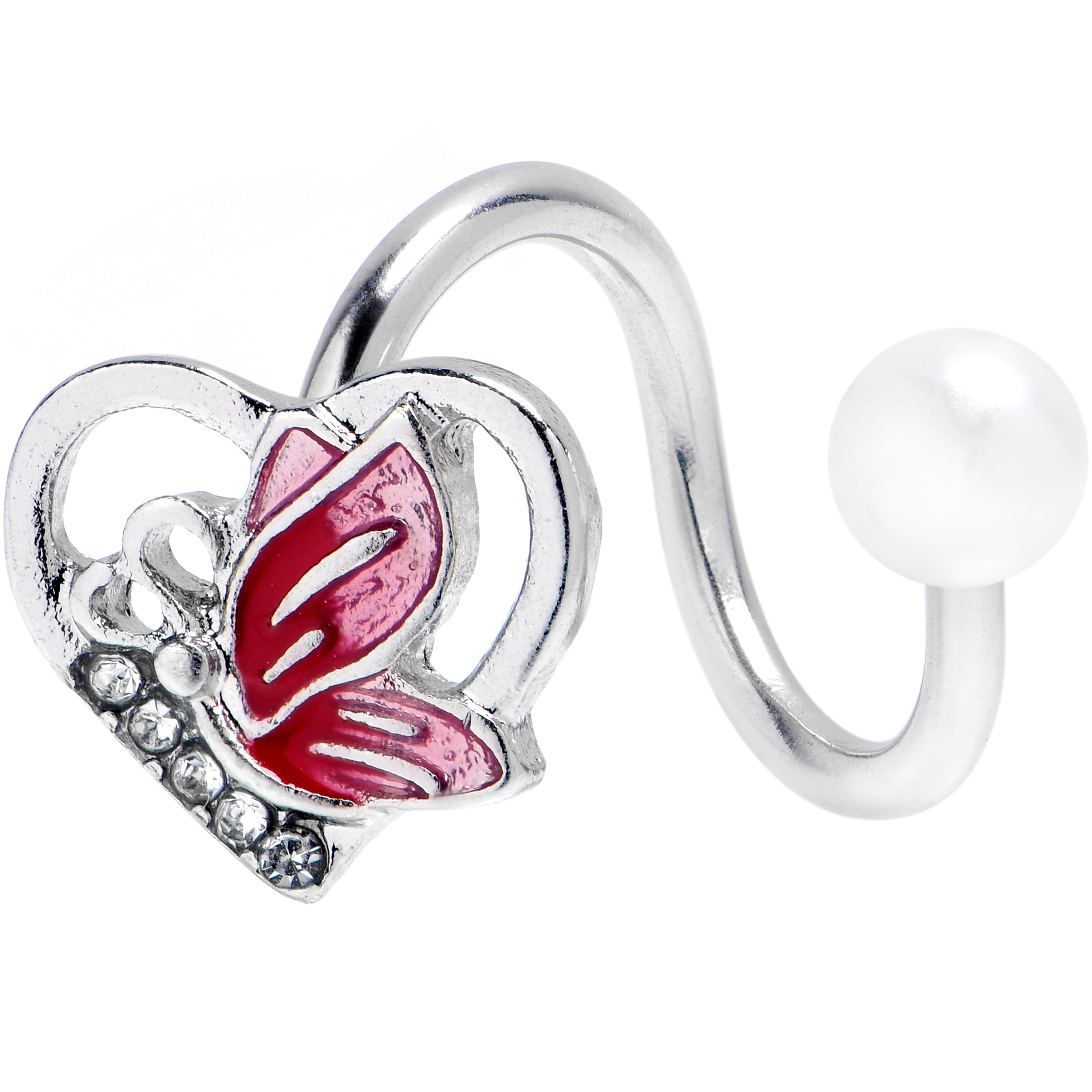 Clear Gem Butterfly Love Heart Pink Spiral Twister Belly Ring