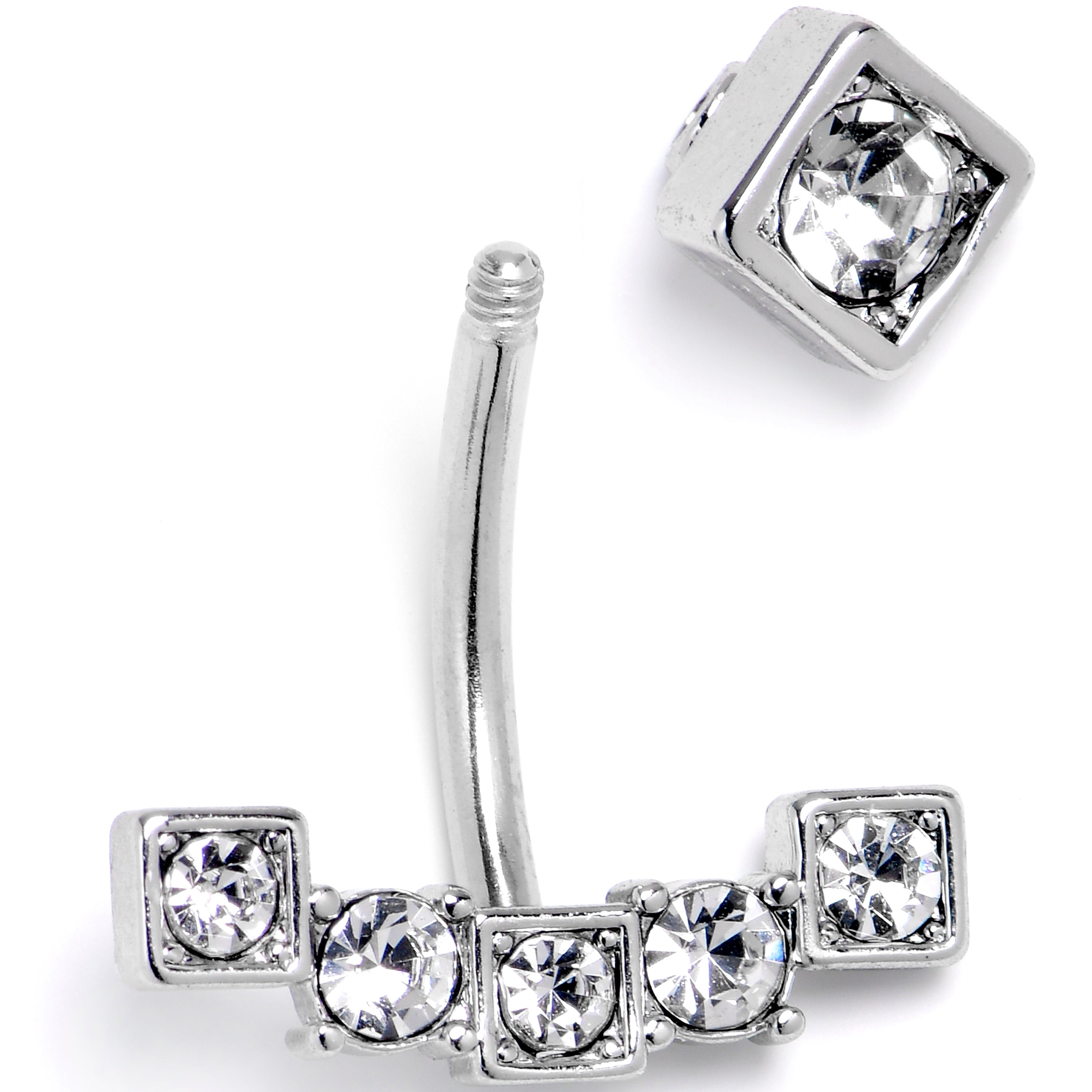 Clear CZ Gem Blocky Arch Double Mount Belly Ring