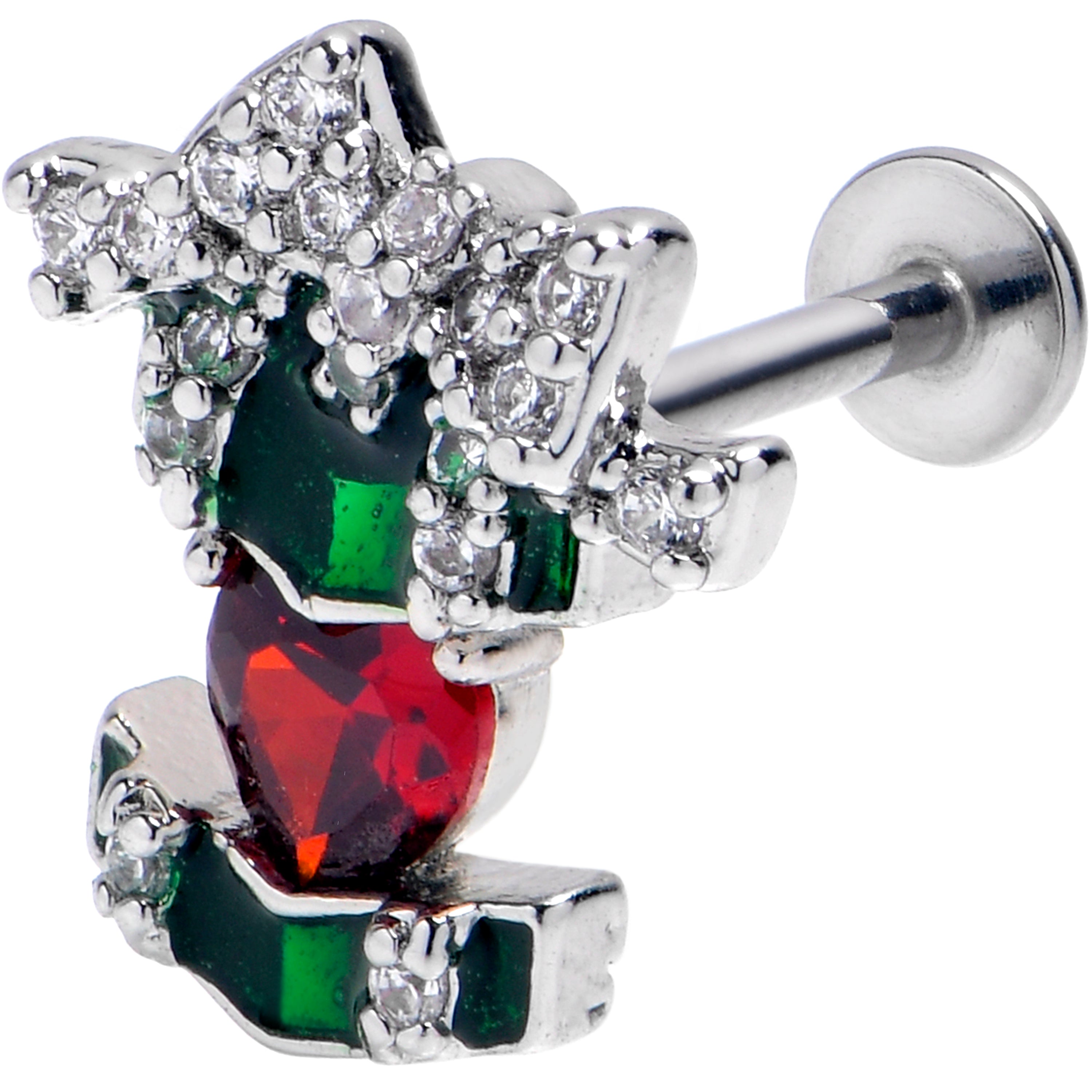 16G 5/16 Green Red Gem Holiday Abstract Heart Labret Monroe Tragus