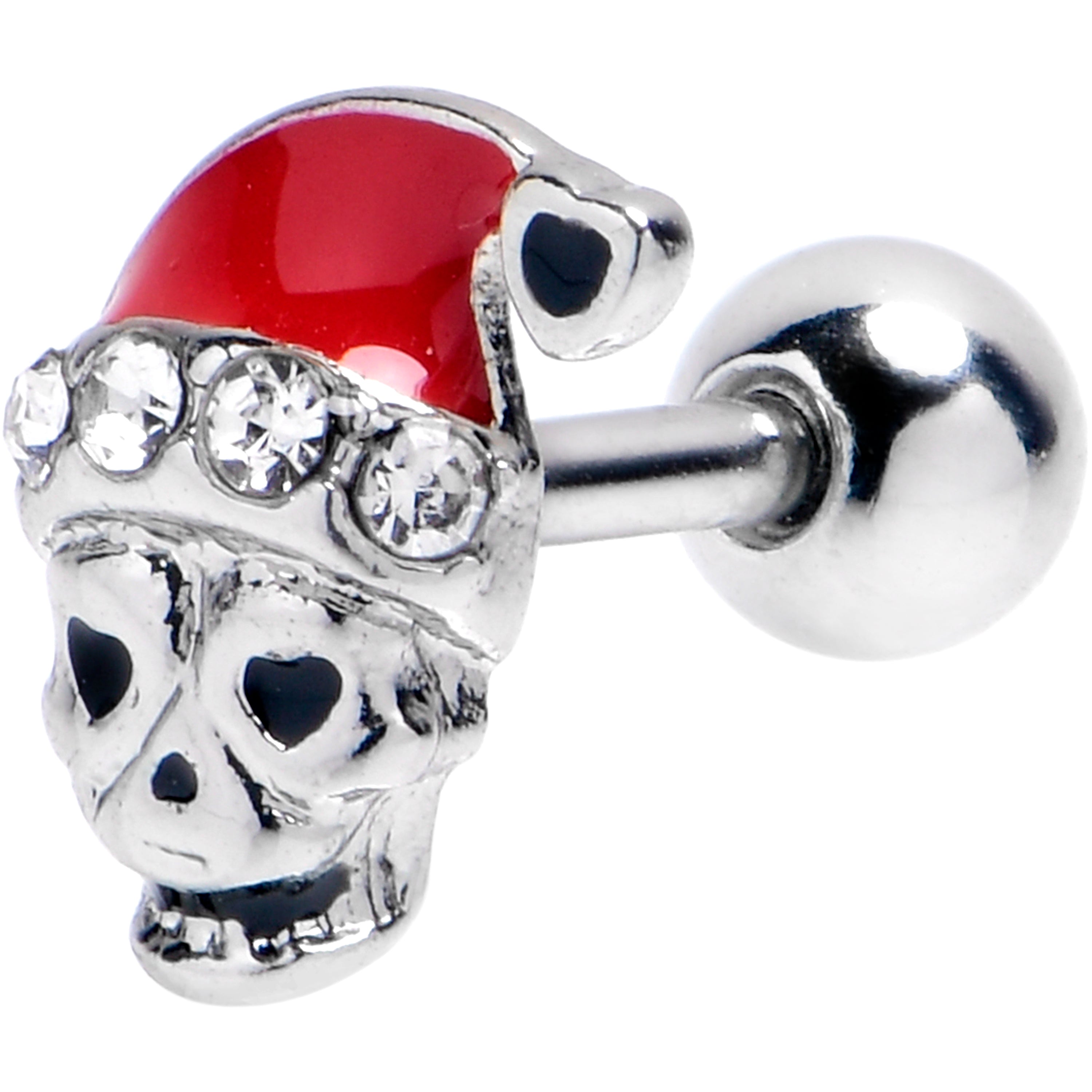 16G 1/4 Clear Gem Santa Hat Skull Cartilage Tragus Earring