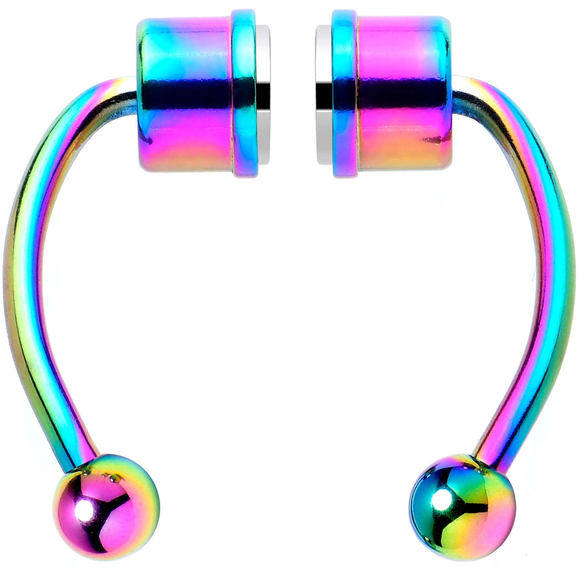 Rainbow PVD Magnetic Septum Ring Horseshoe Non-Pierced Fake Nose Ring Set