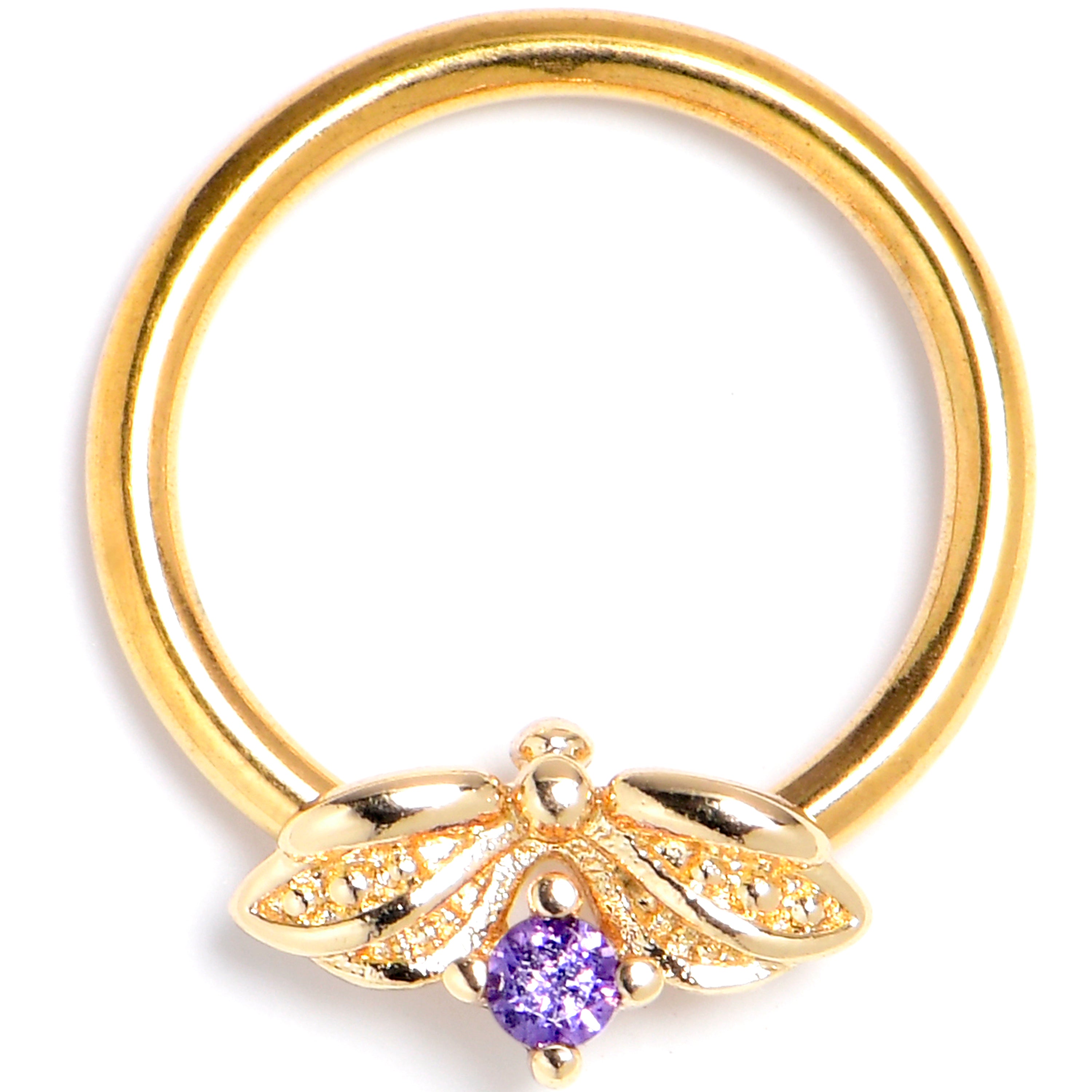 16 Gauge 3/8 Purple Gem Gold Tone Beauty Bug Insect BCR Captive Ring