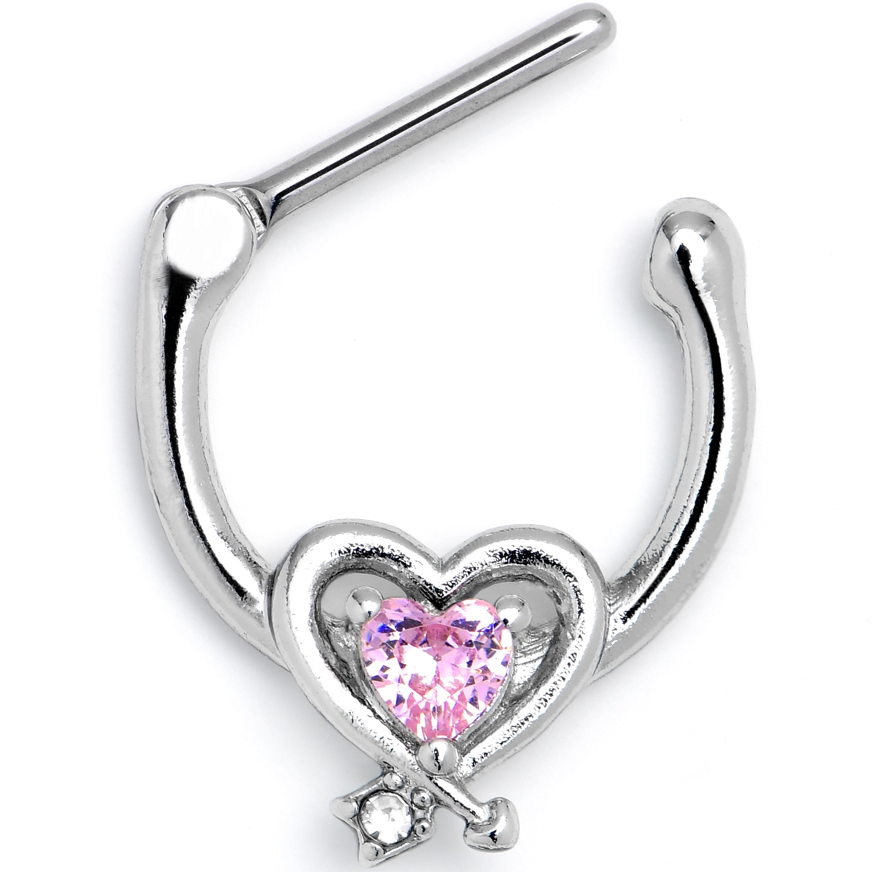 16G 5/16 Pink CZ Gem Wrapped in Heart Cartilage Clicker