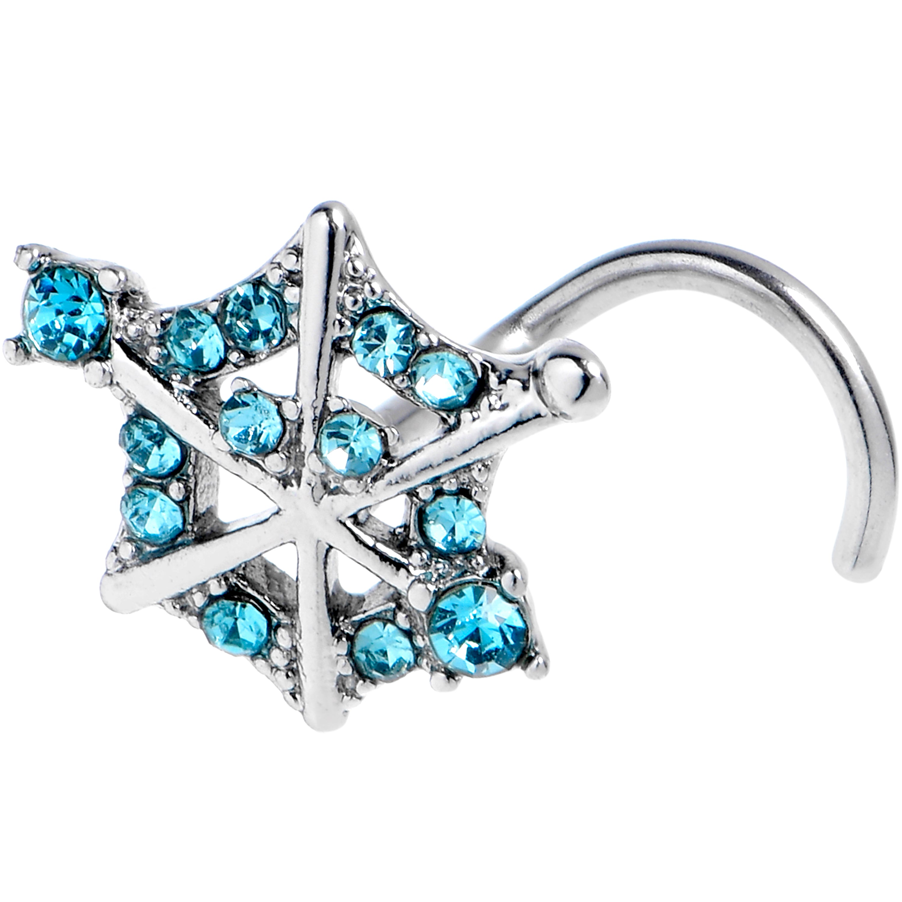 20G 7mm Blue Gem Spiderweb Goth Left Side Nose Screw