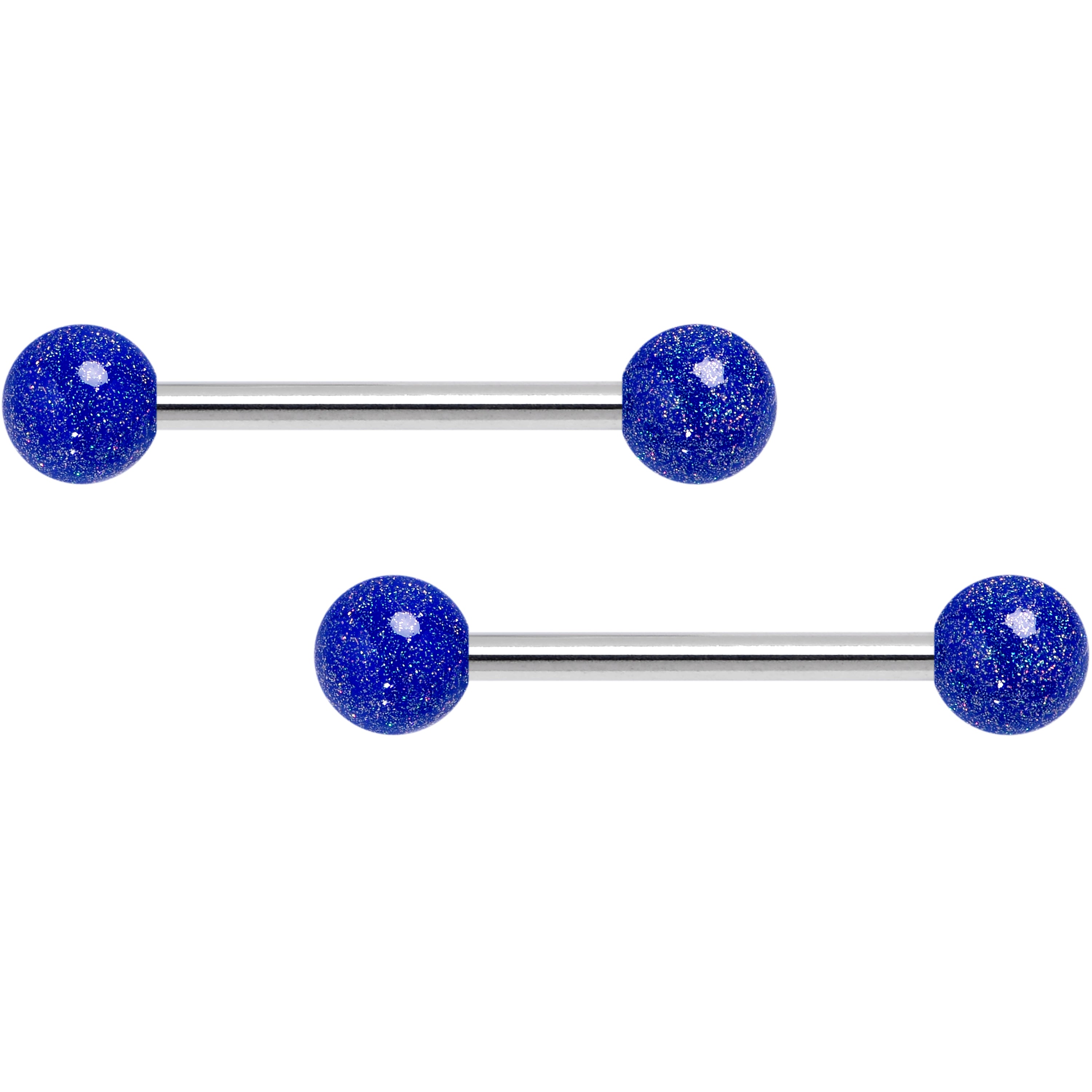 14G 9/16 Shimmer Midnight Blue Ends Barbell Nipple Ring Set