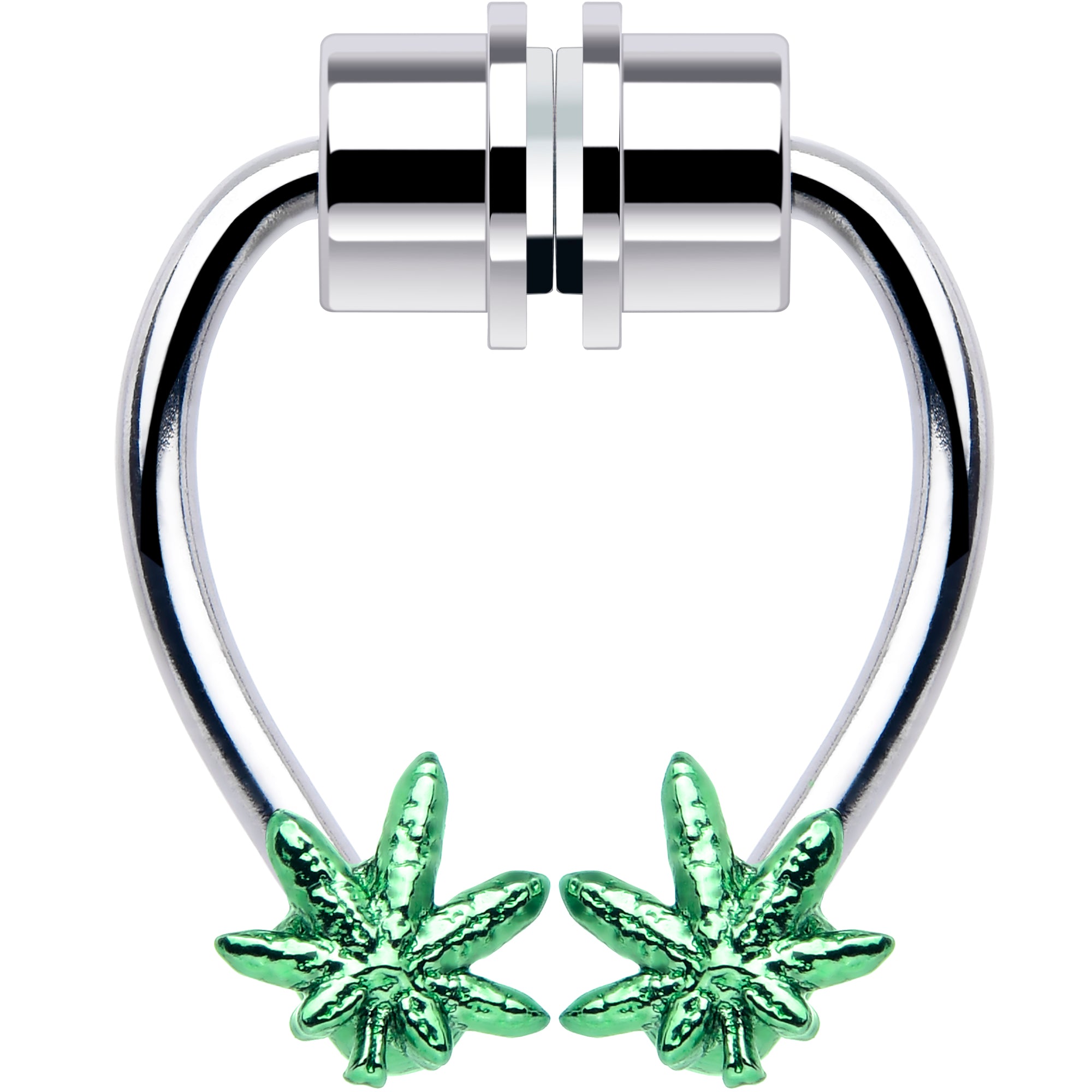 Green Pot Leaf Magnetic Septum Ring Horseshoe Non-Pierced Fake Nose Ring