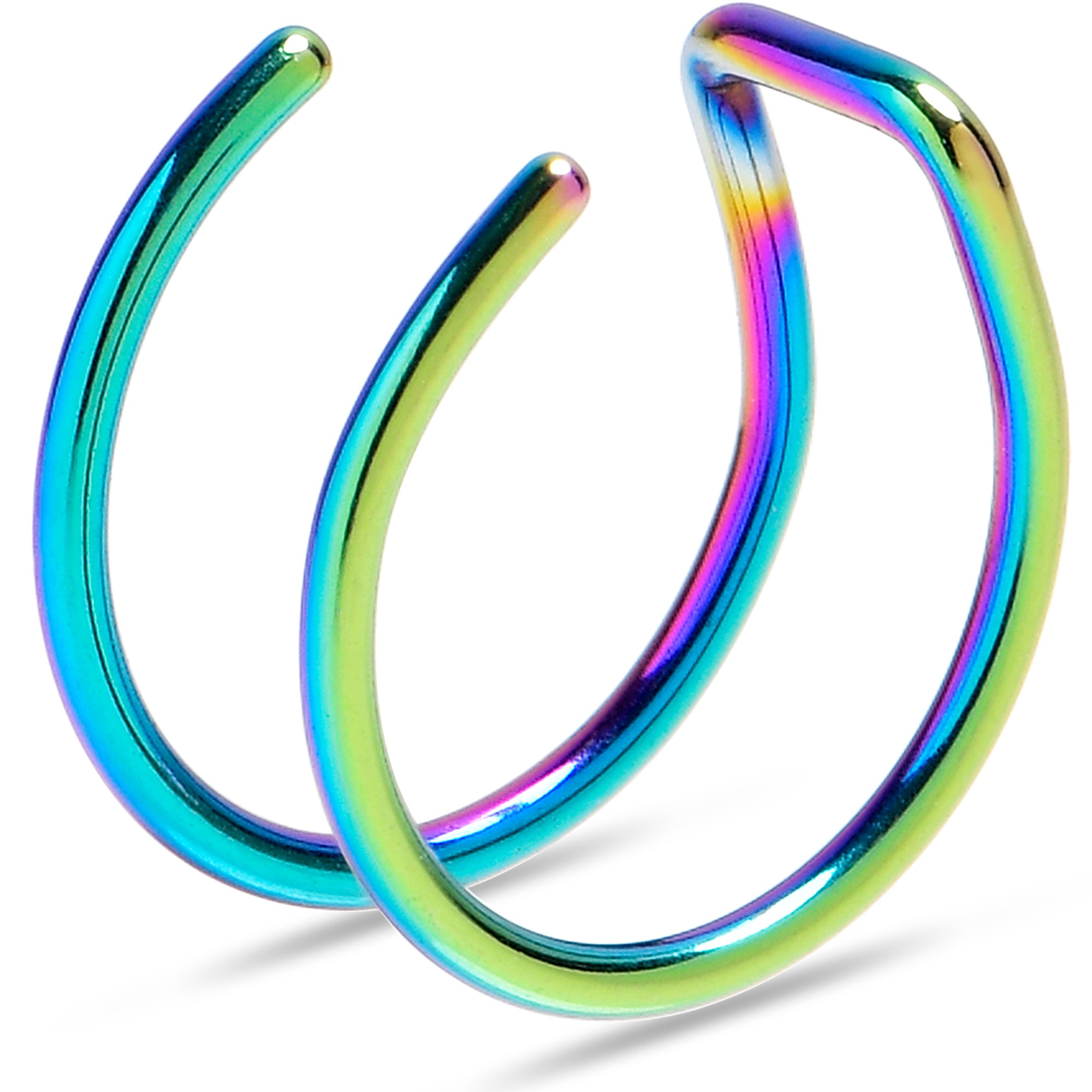 Rainbow Stainless Steel Clip on Double Hoop Fake Cartilage Earring Ear Cuff