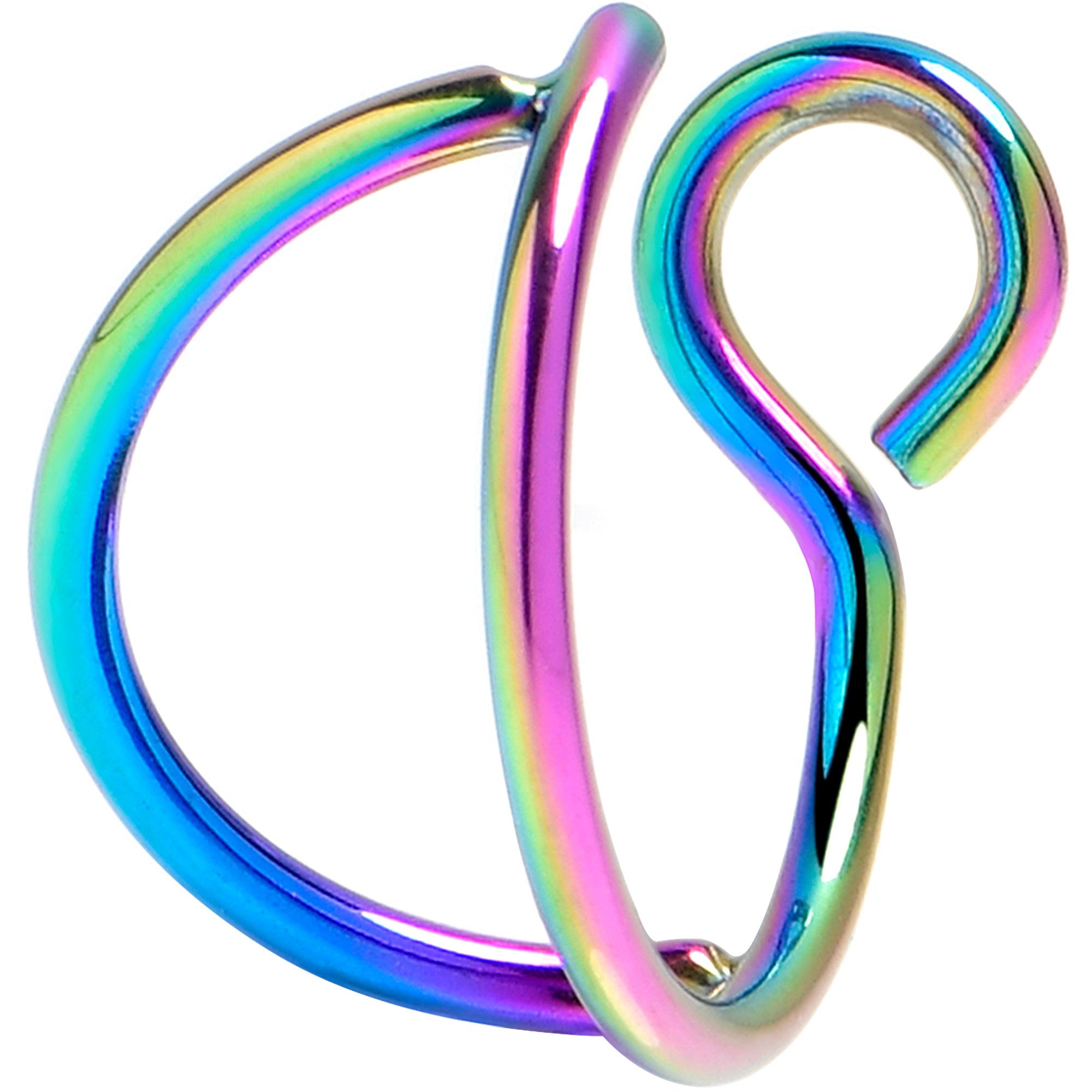 Rainbow Stainless Steel Clip on Double Hoop Fake Nose Ring