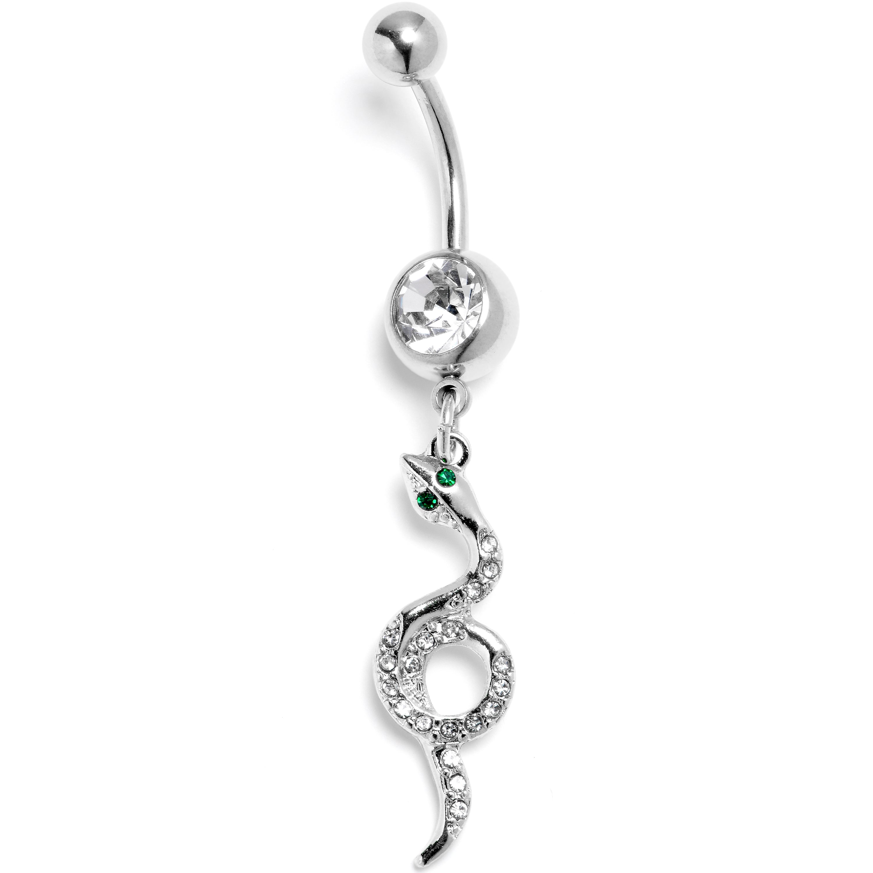 Clear Green Gem Sexy Serpent Snake Dangle Belly Ring